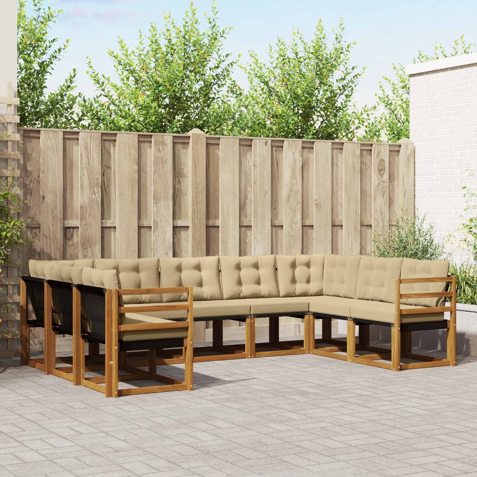 Outdoor-Sofagarnitur 9 stk. Natur und Beige