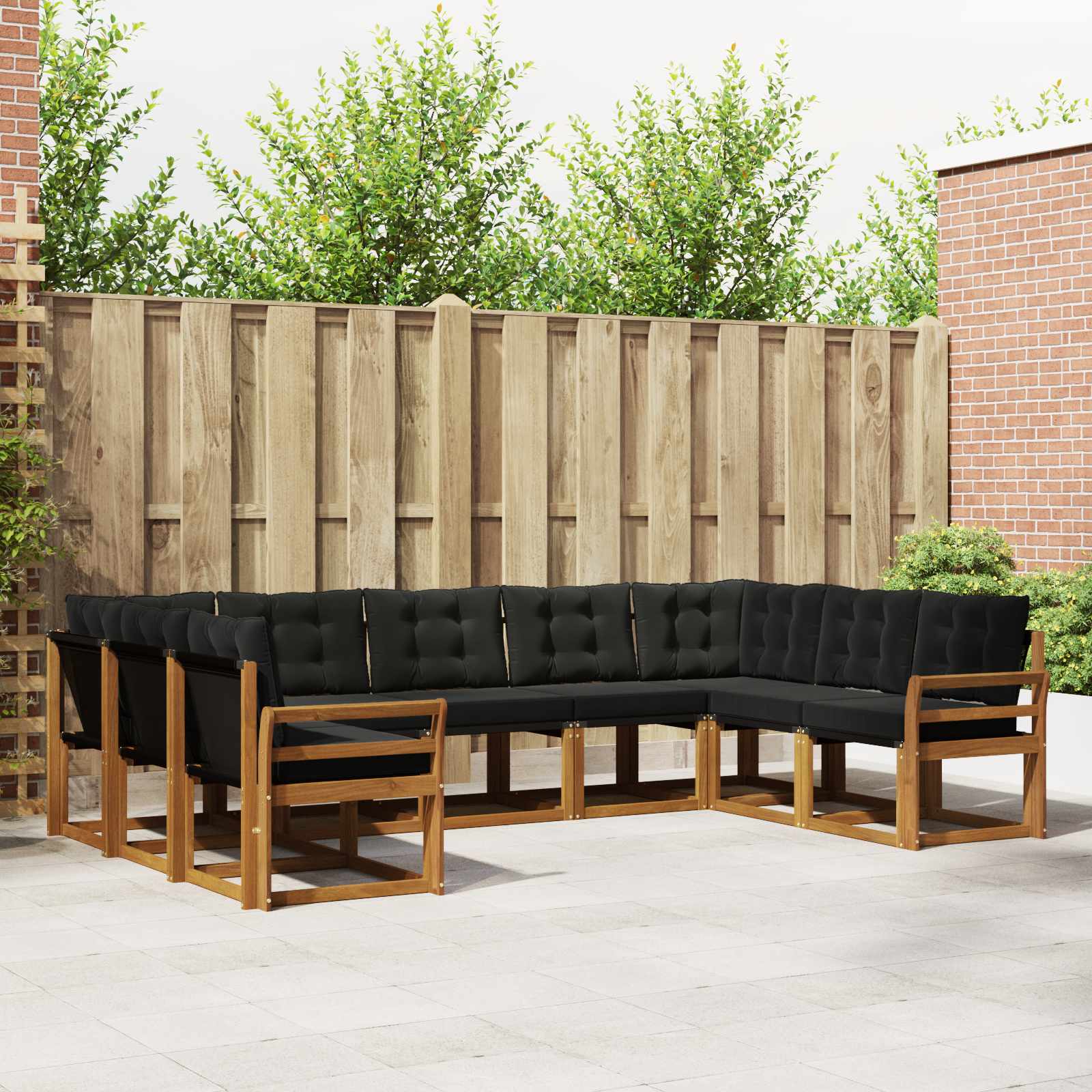 Outdoor-Sofagarnitur 9 stk. Natürlich und Schwarz