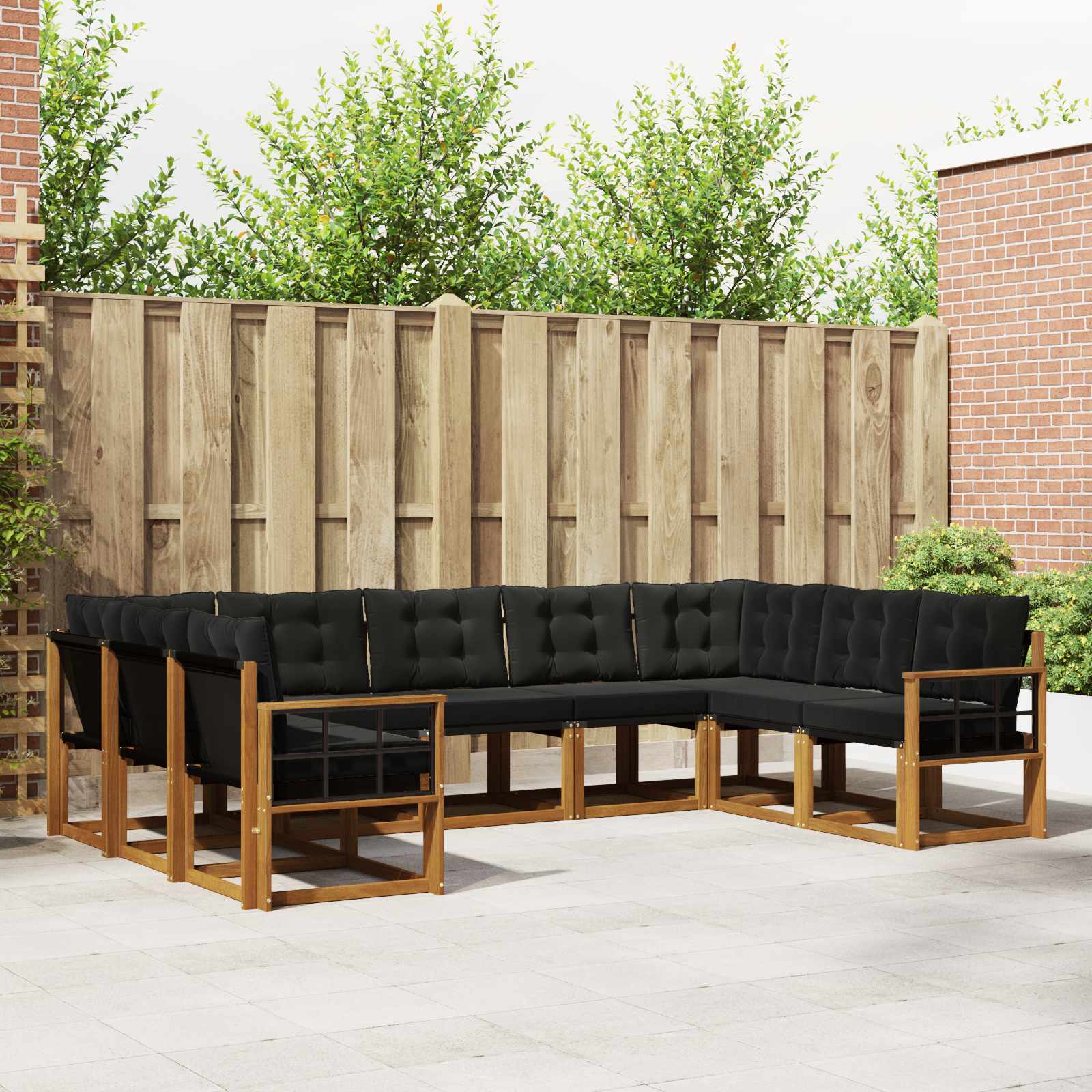 Outdoor-Sofagarnitur 9 stk. Natürlich und Schwarz