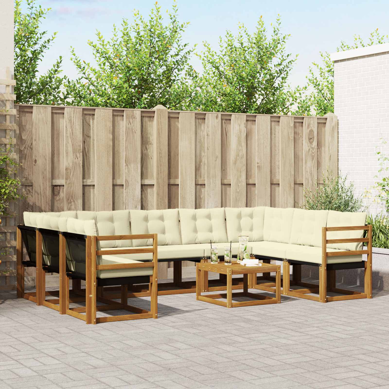 Outdoor-Sofagarnitur 10 stk. Natur und Creme