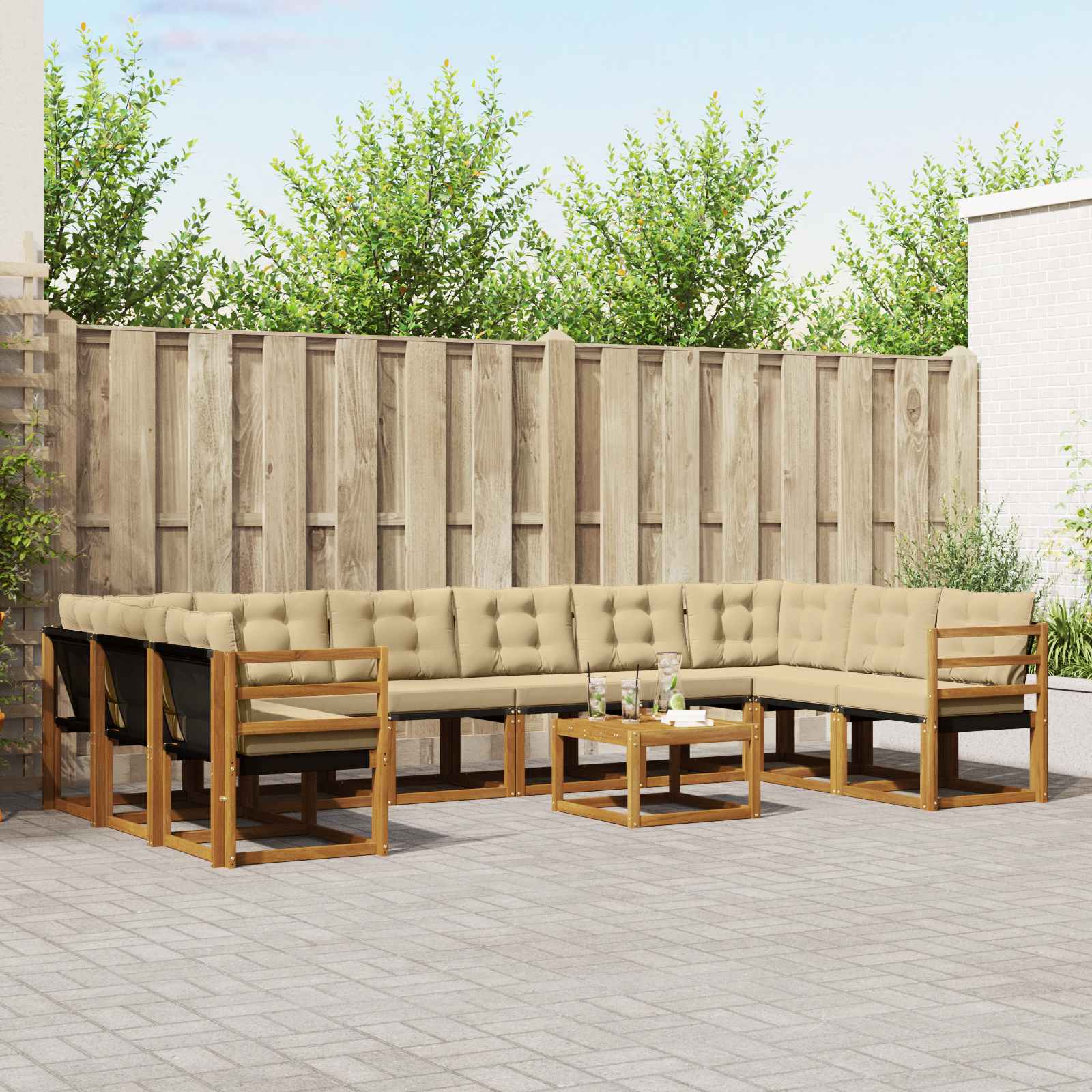 Outdoor-Sofagarnitur 11 stk. Natur und Beige