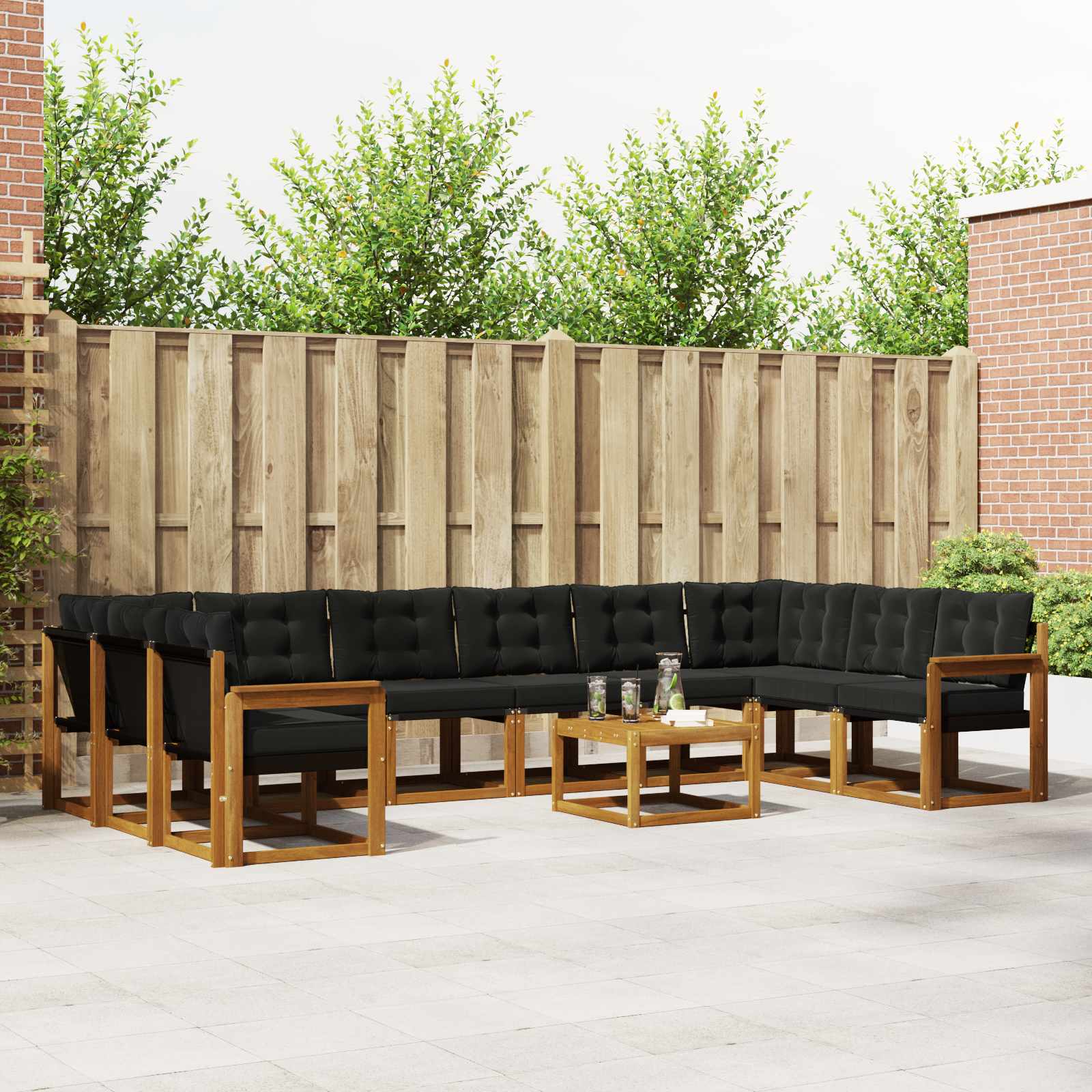Outdoor-Sofagarnitur 11 stk. Natürlich und Schwarz