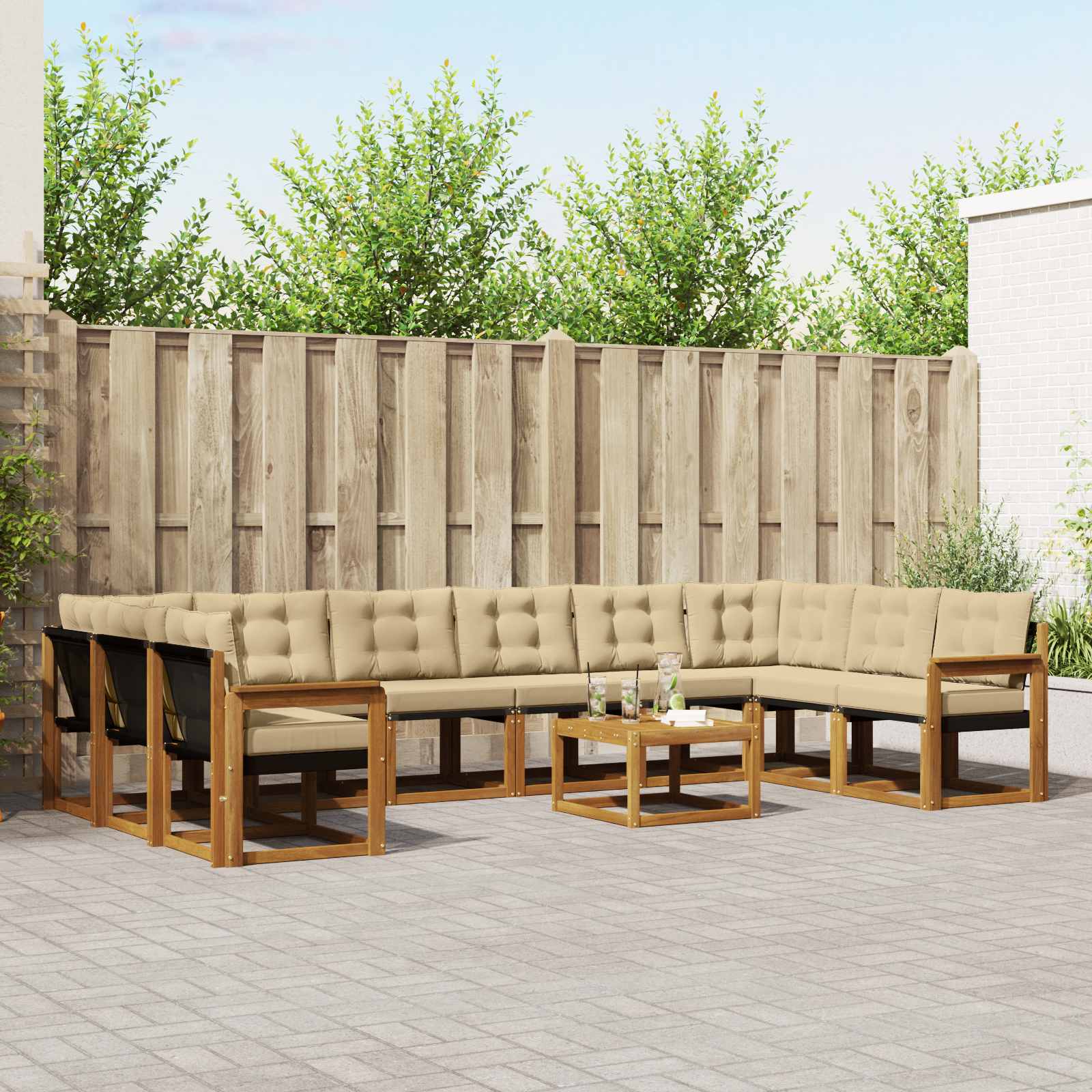 Outdoor-Sofagarnitur 11 stk. Natur und Beige
