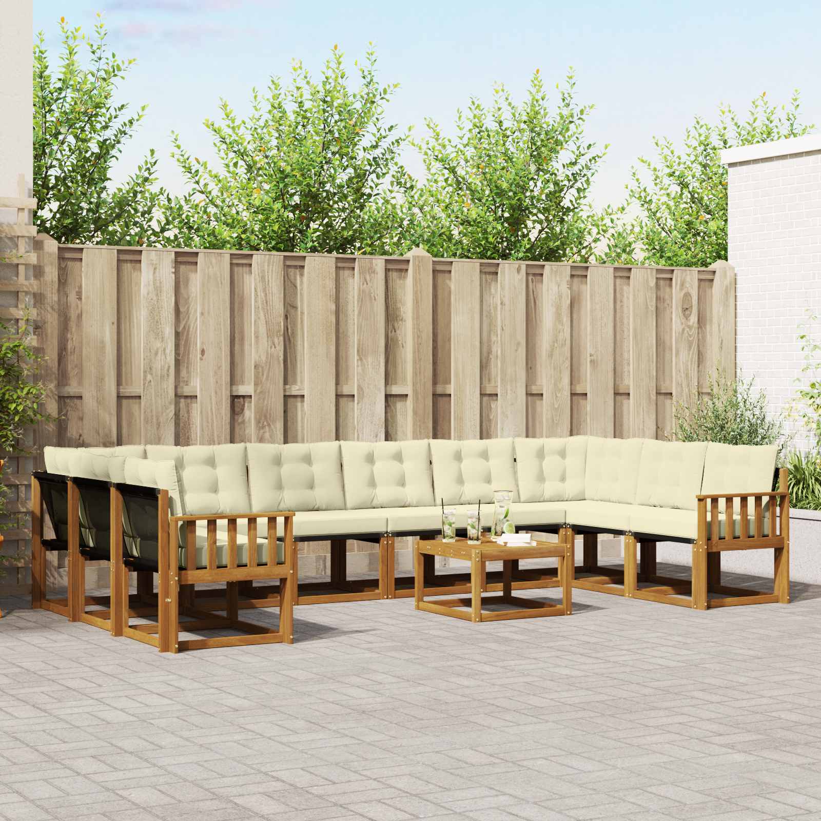 Outdoor-Sofagarnitur 11 stk. Natur und Creme
