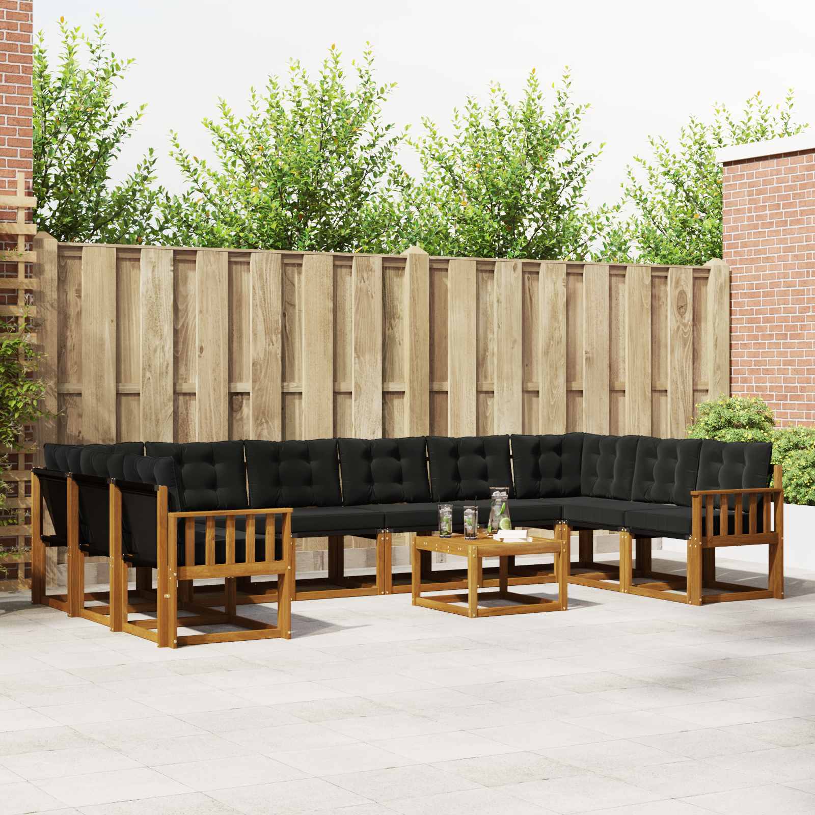 Outdoor-Sofagarnitur 11 stk. Natürlich und Schwarz