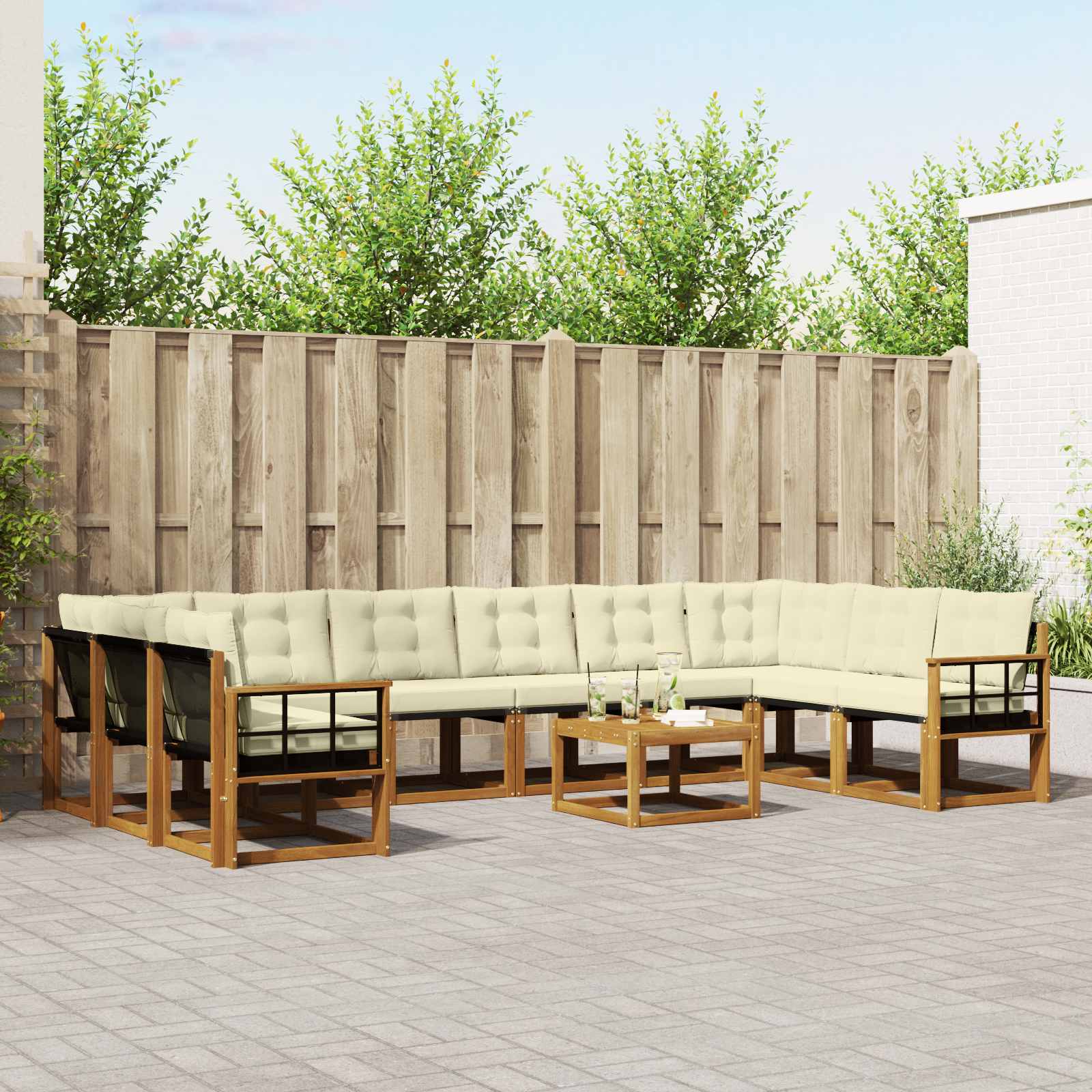 Outdoor-Sofagarnitur 11 stk. Natur und Creme