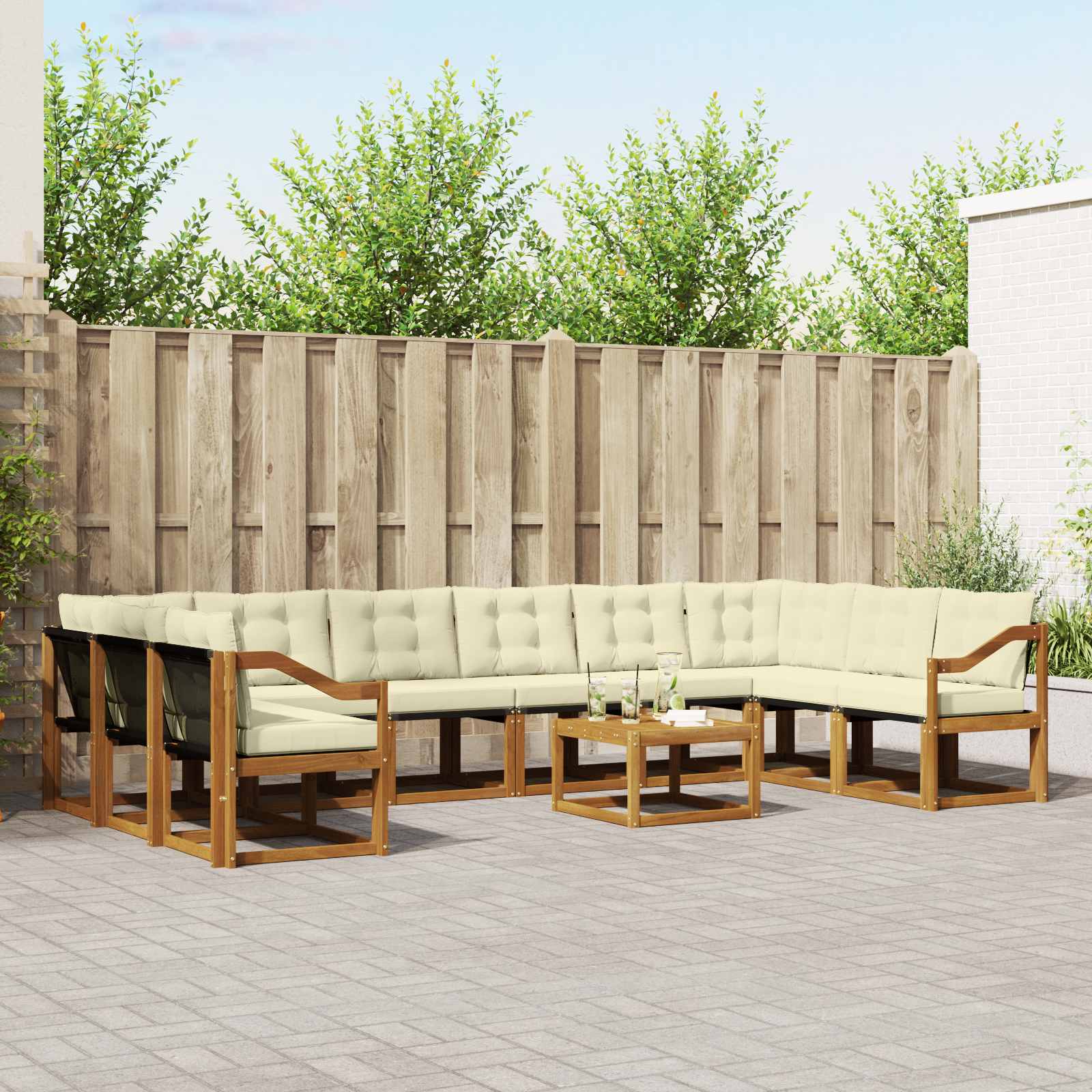 Outdoor-Sofagarnitur 11 stk. Natur und Creme
