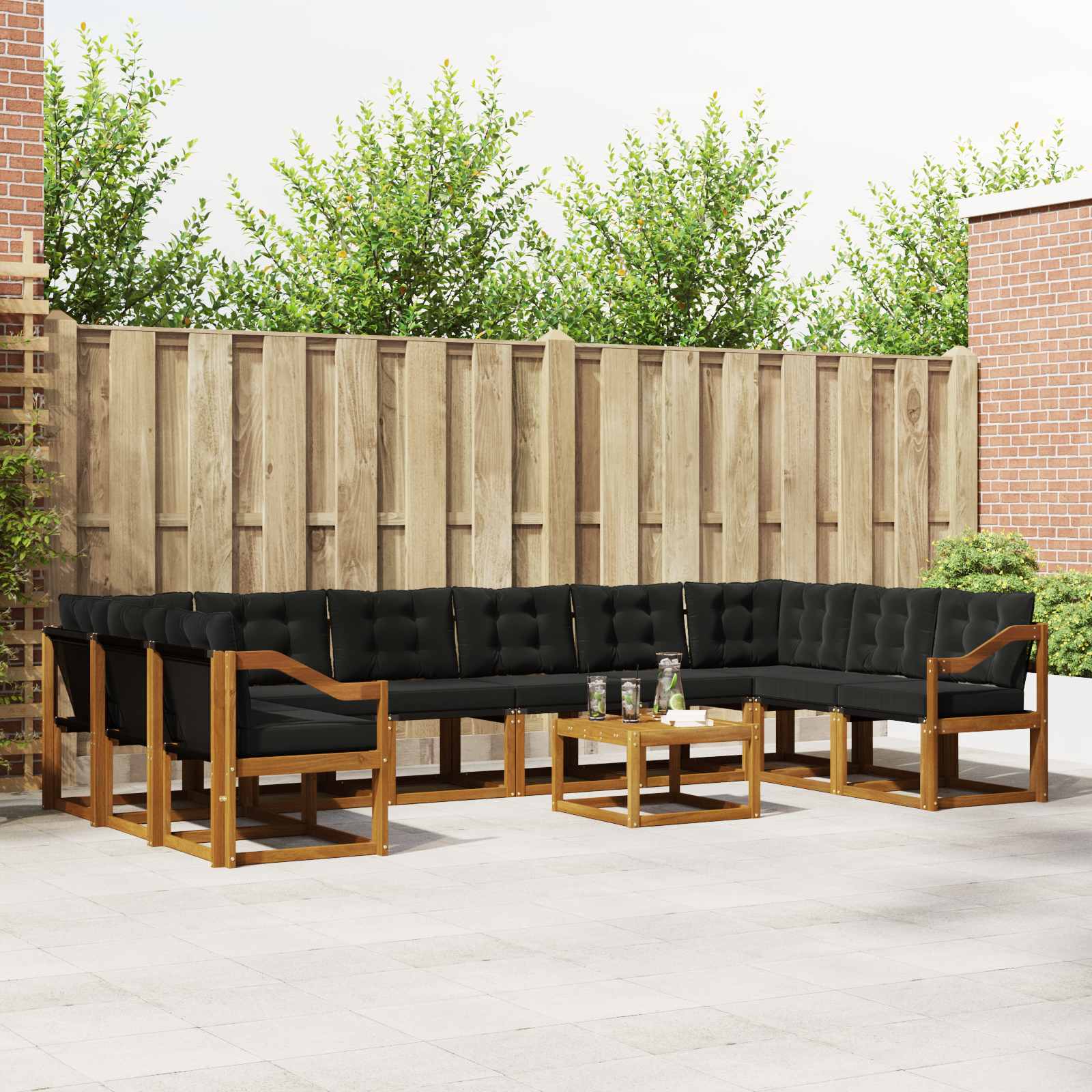Outdoor-Sofagarnitur 11 stk. Natürlich und Schwarz