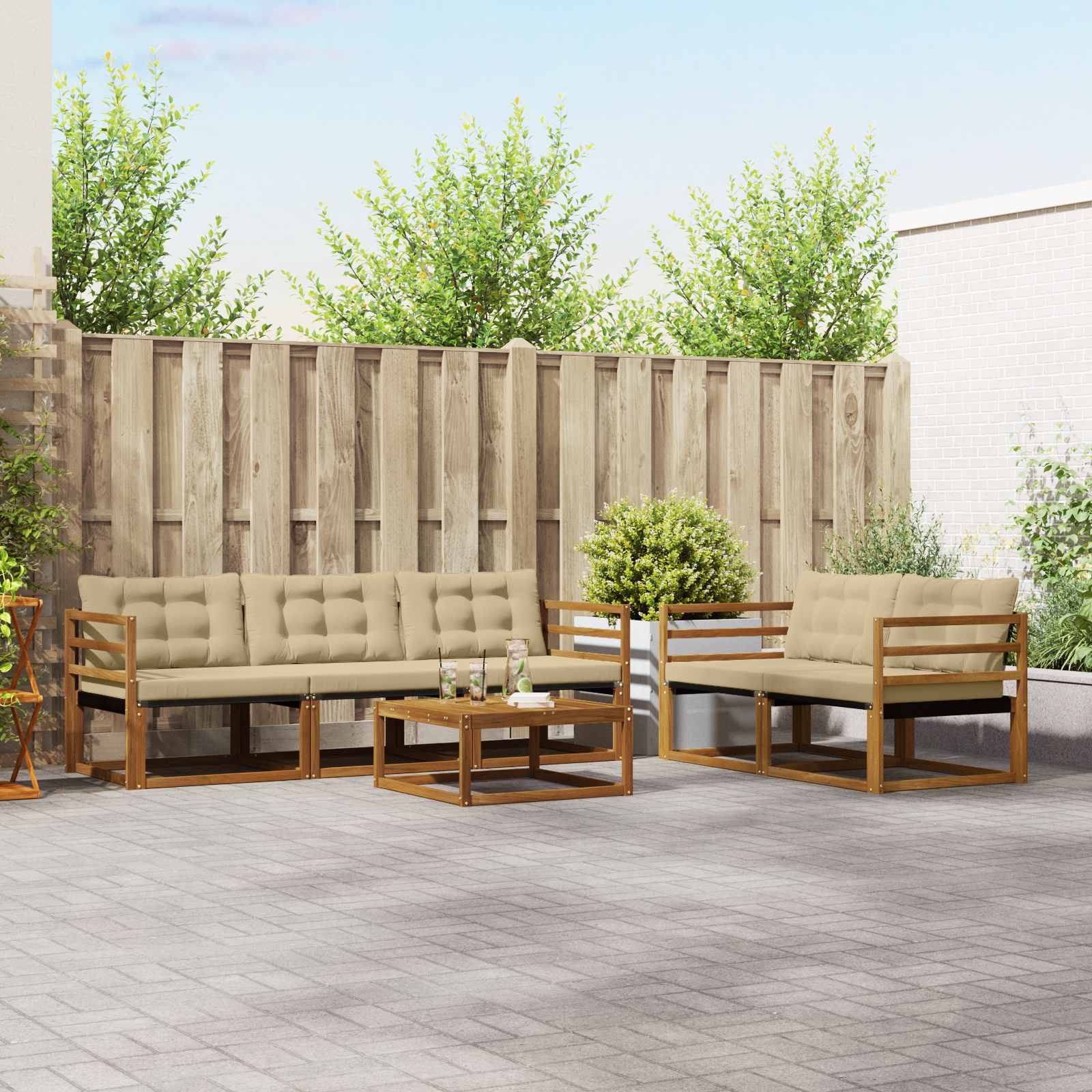 Outdoor-Sofagarnitur 6 stk. Natur und Beige