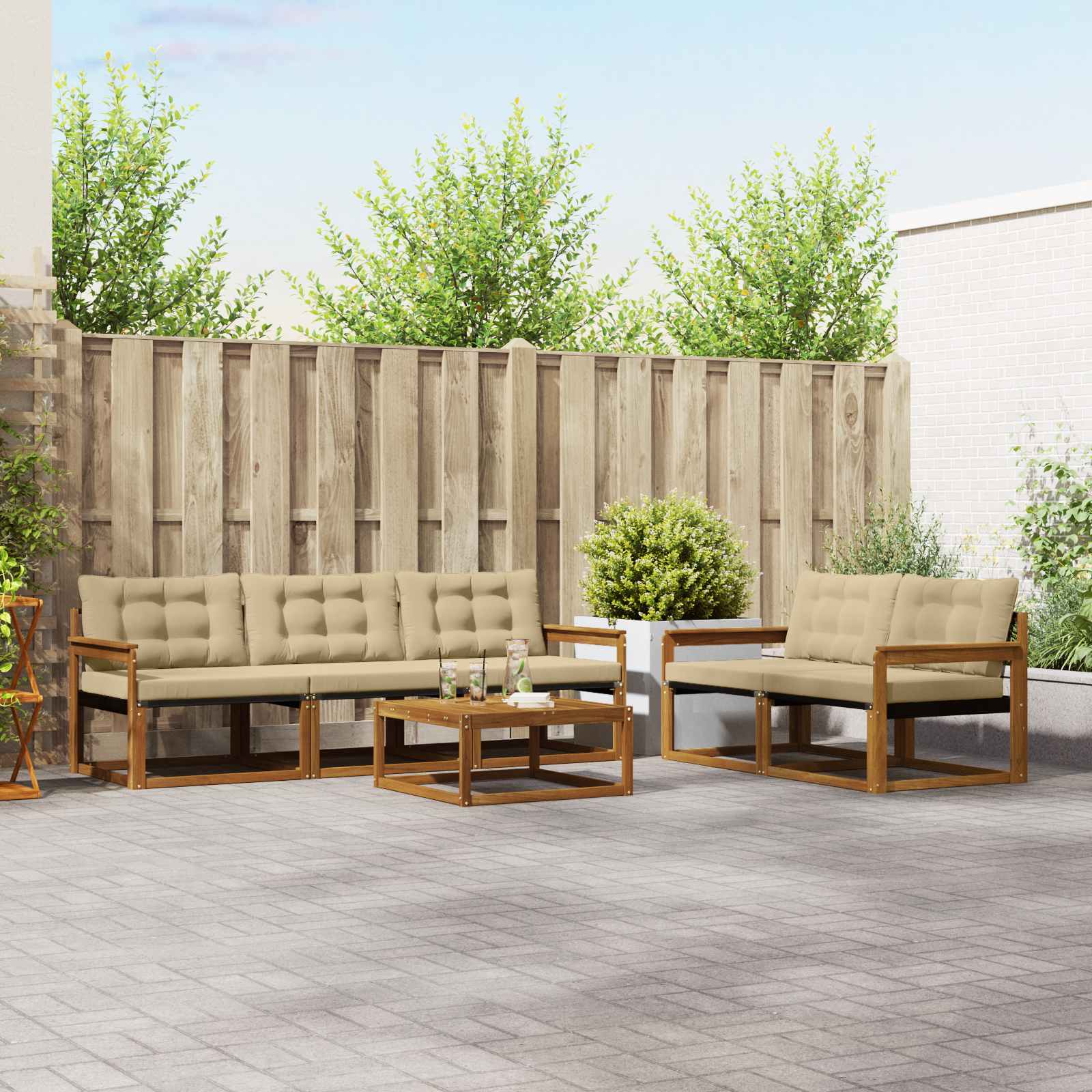 Outdoor-Sofagarnitur 6 stk. Natur und Beige