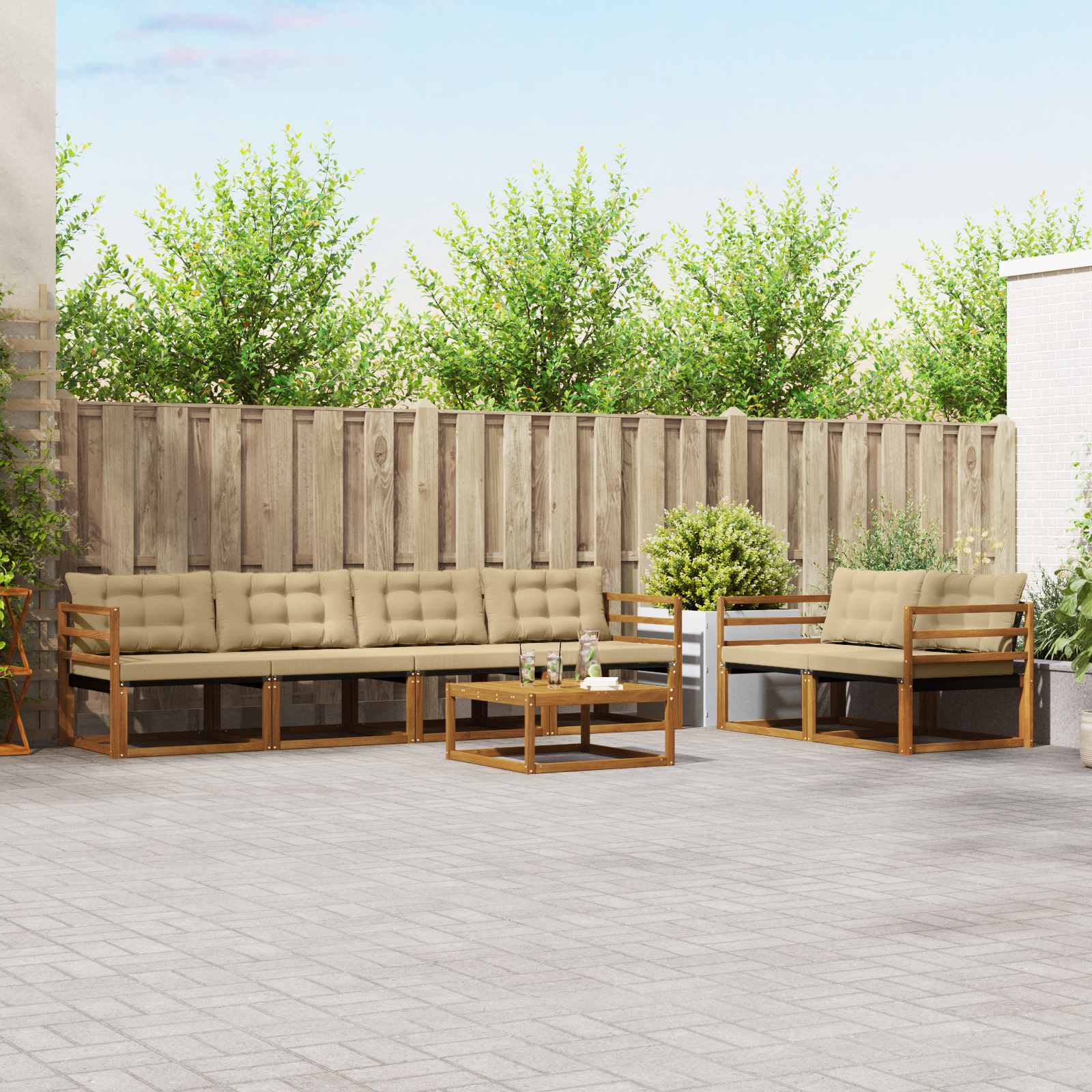 Outdoor-Sofagarnitur 7 stk. Natur und Beige