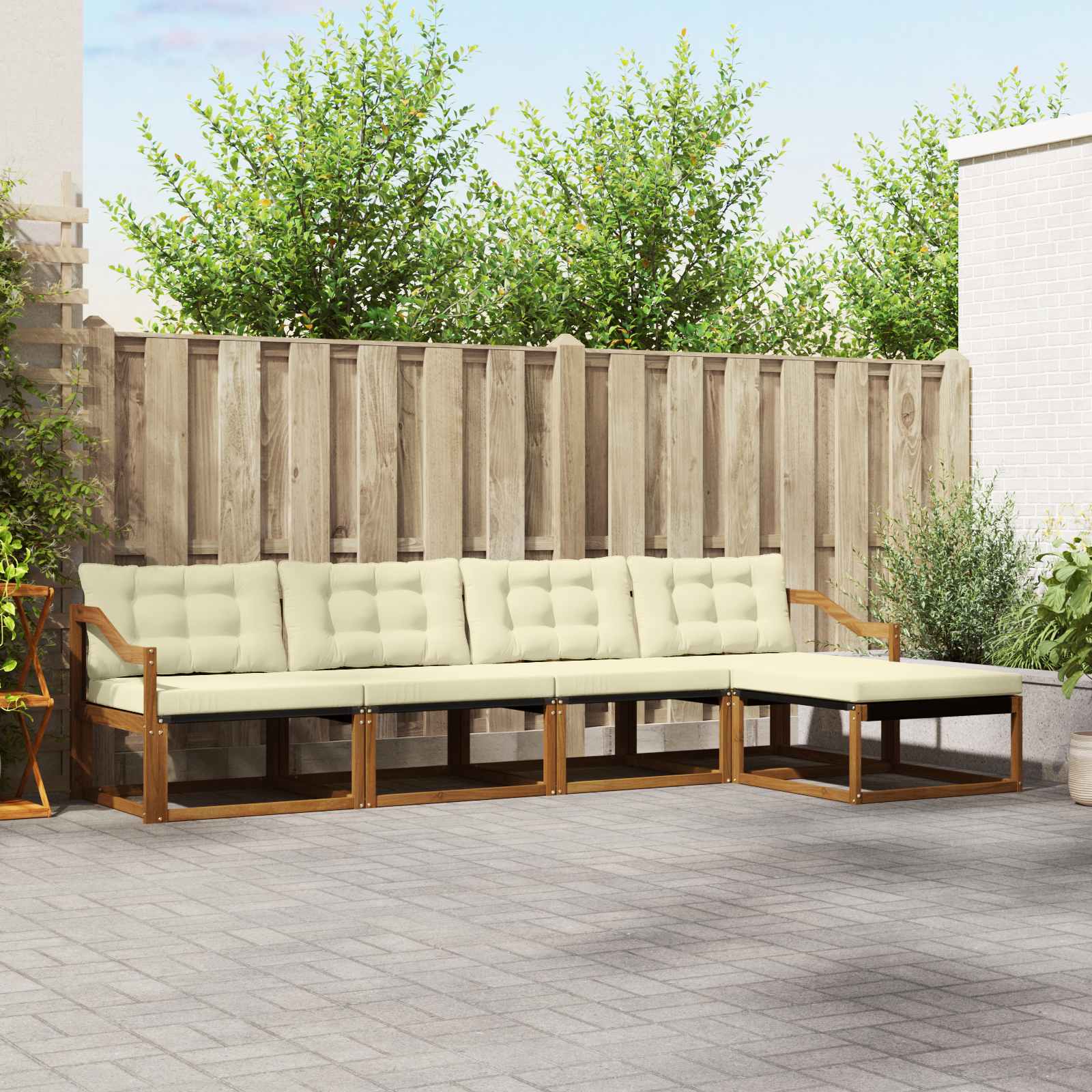 Outdoor-Sofagarnitur 5 stk. Natur und Creme