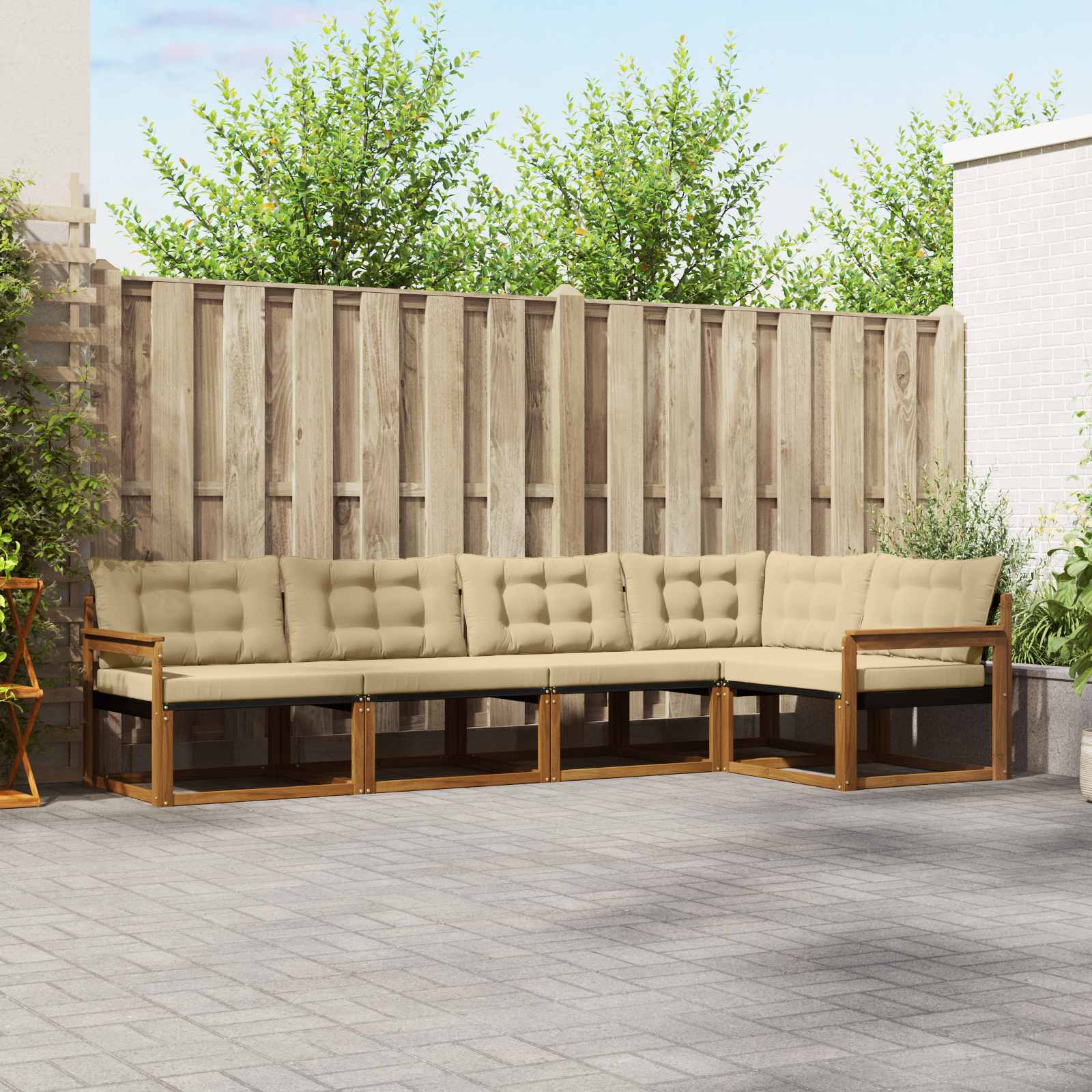 Outdoor-Sofagarnitur 5 stk. Natur und Beige