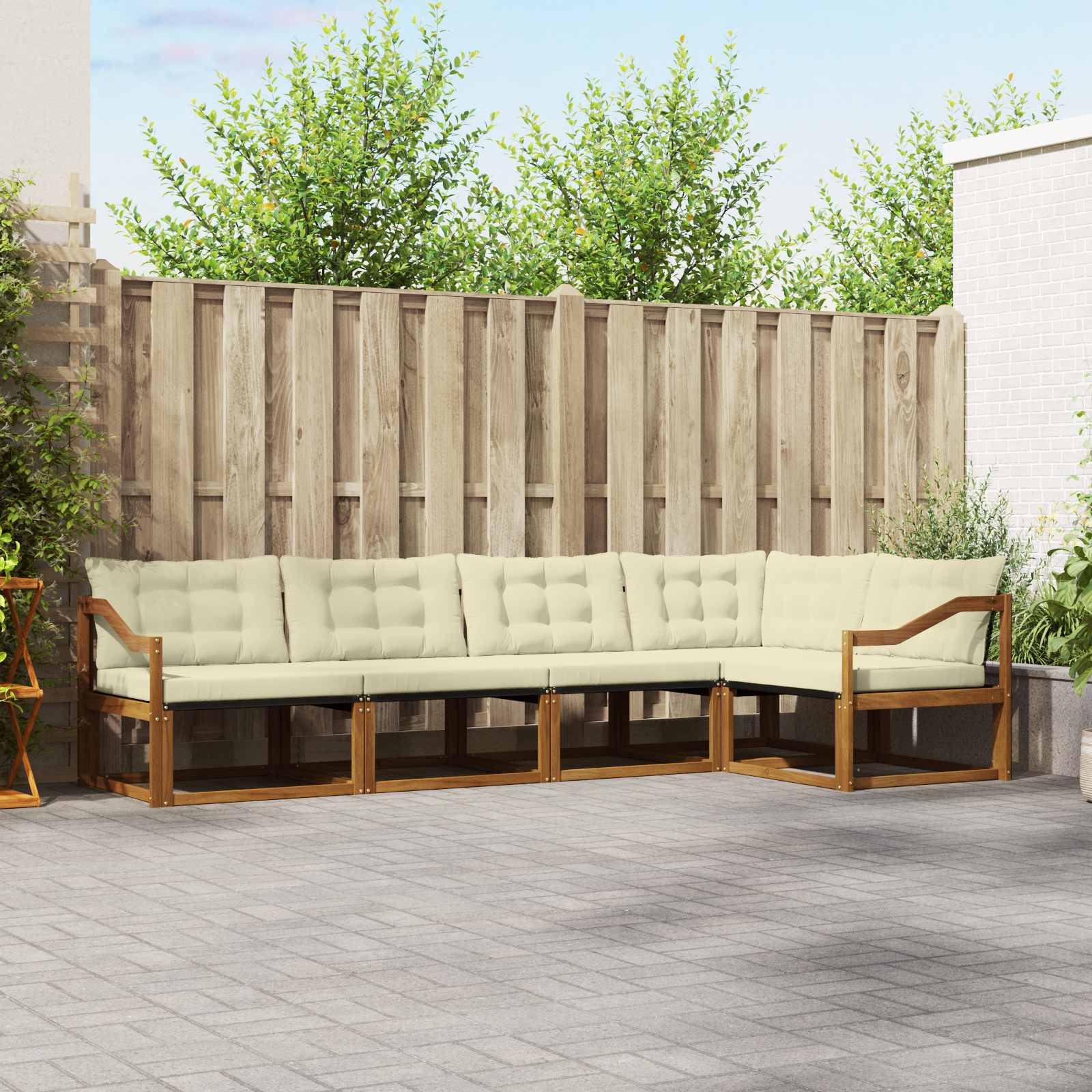 Outdoor-Sofagarnitur 5 stk. Natur und Creme