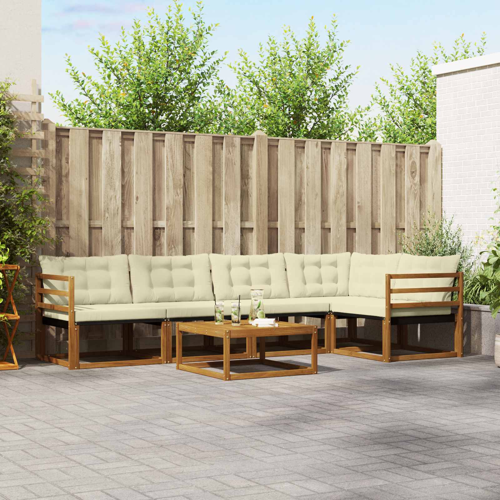Outdoor-Sofagarnitur 6 stk. Natur und Creme
