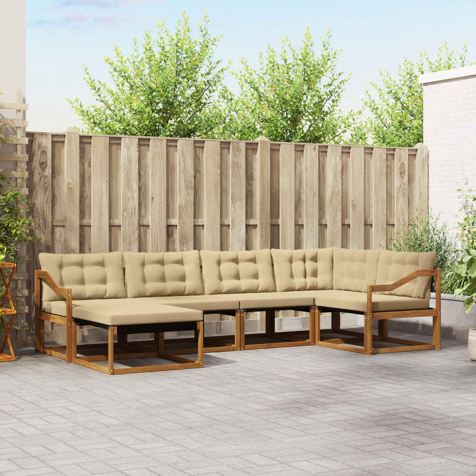 Outdoor-Sofagarnitur 6 stk. Natur und Beige Massivholz Akazie