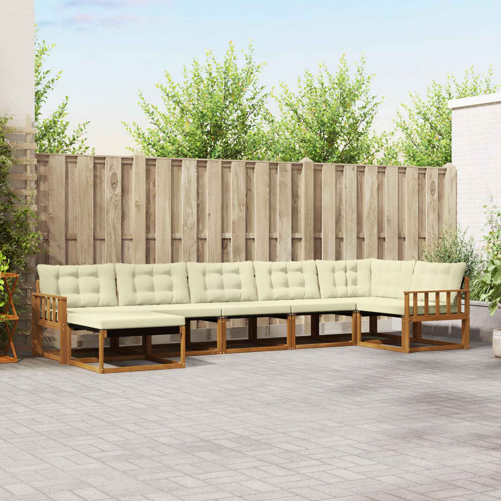 Outdoor-Sofagarnitur 7 stk. Natur und Creme Massivholz Akazie