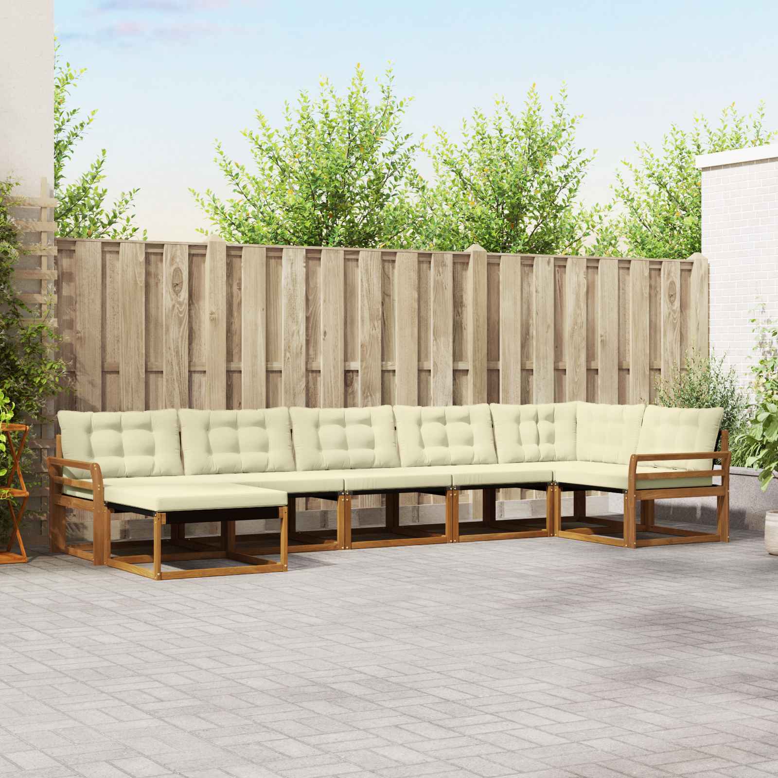 Outdoor-Sofagarnitur 7 stk. Natur und Creme Massivholz Akazie
