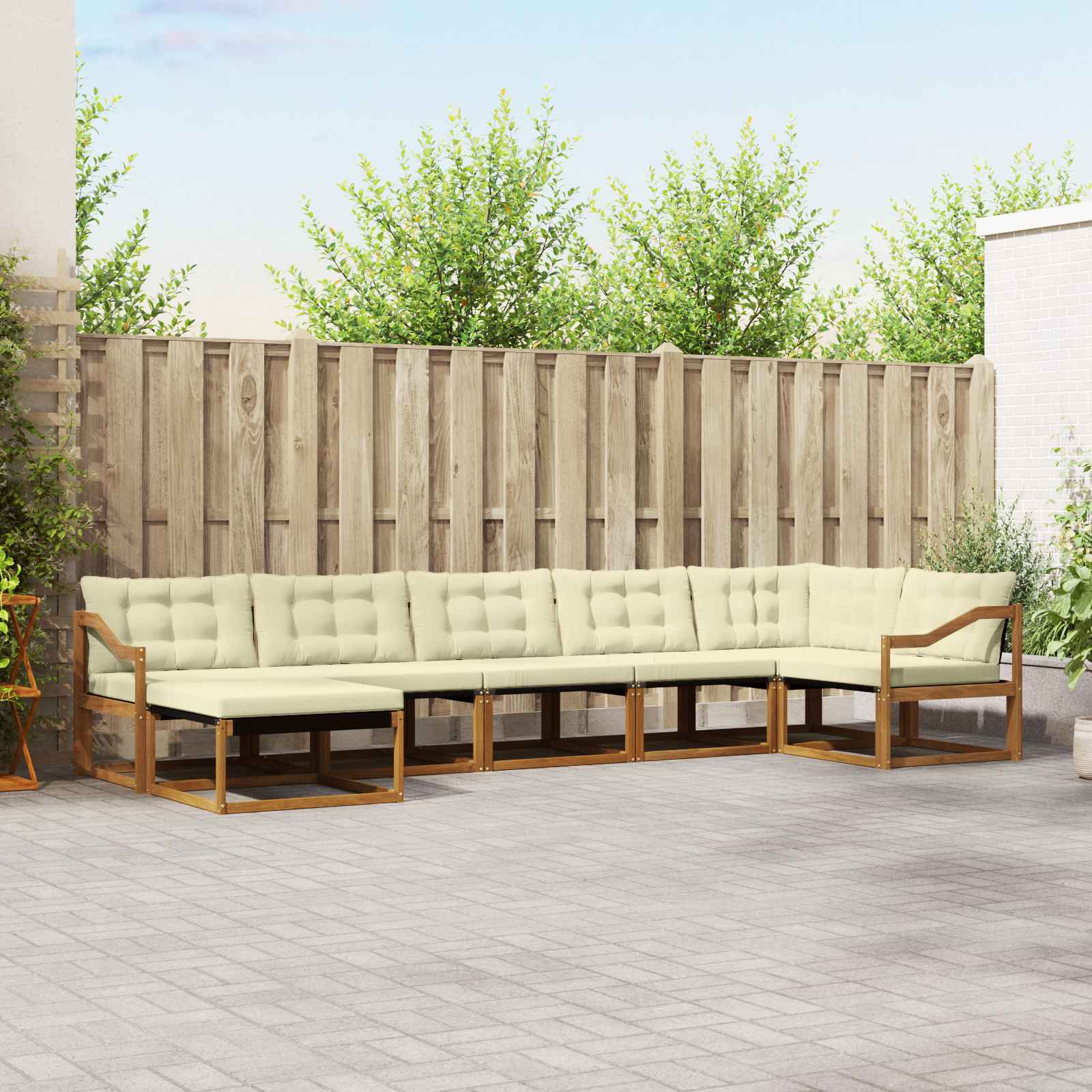 Outdoor-Sofagarnitur 7 stk. Natur und Creme Massivholz Akazie
