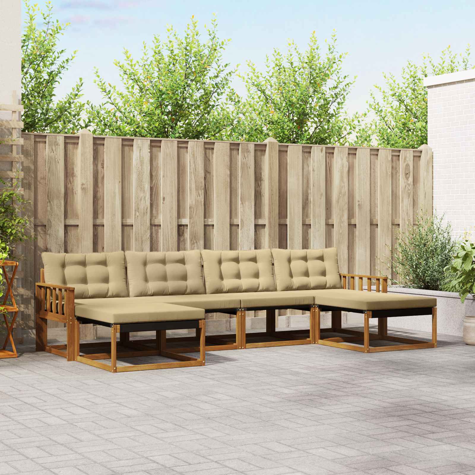 Outdoor-Sofagarnitur 6 stk. Natur und Beige
