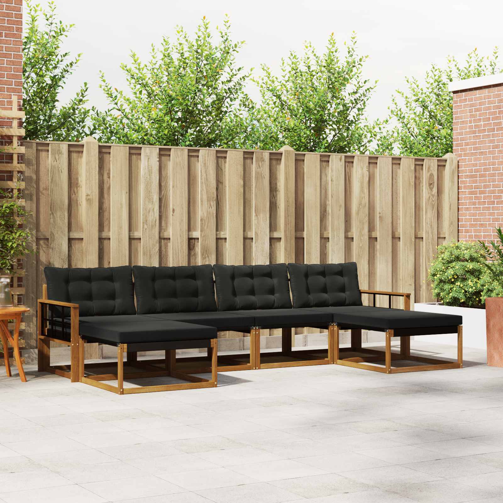 Outdoor-Sofagarnitur 6 stk. Natürlich und Schwarz