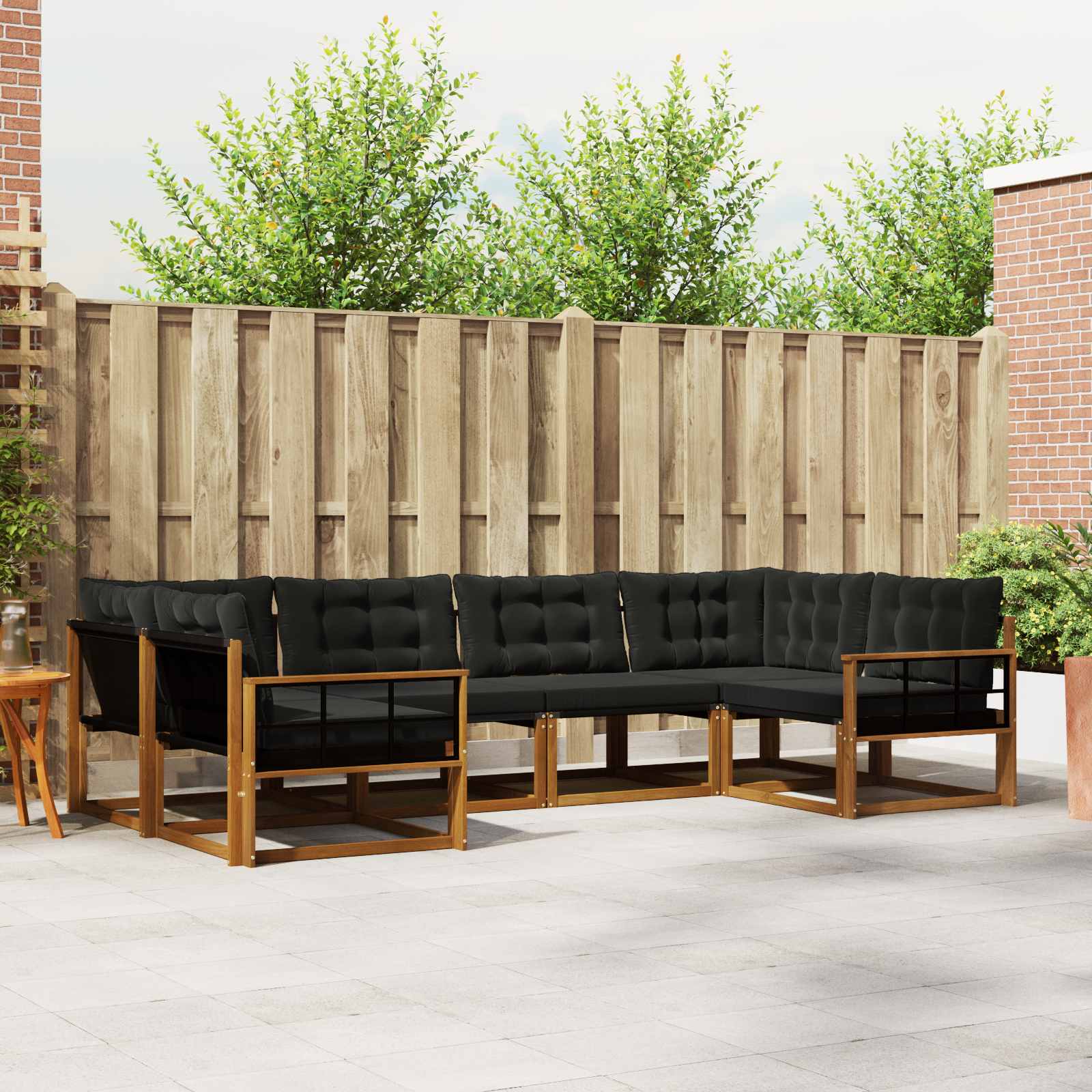 Outdoor-Sofagarnitur 6 stk. Natürlich und Schwarz