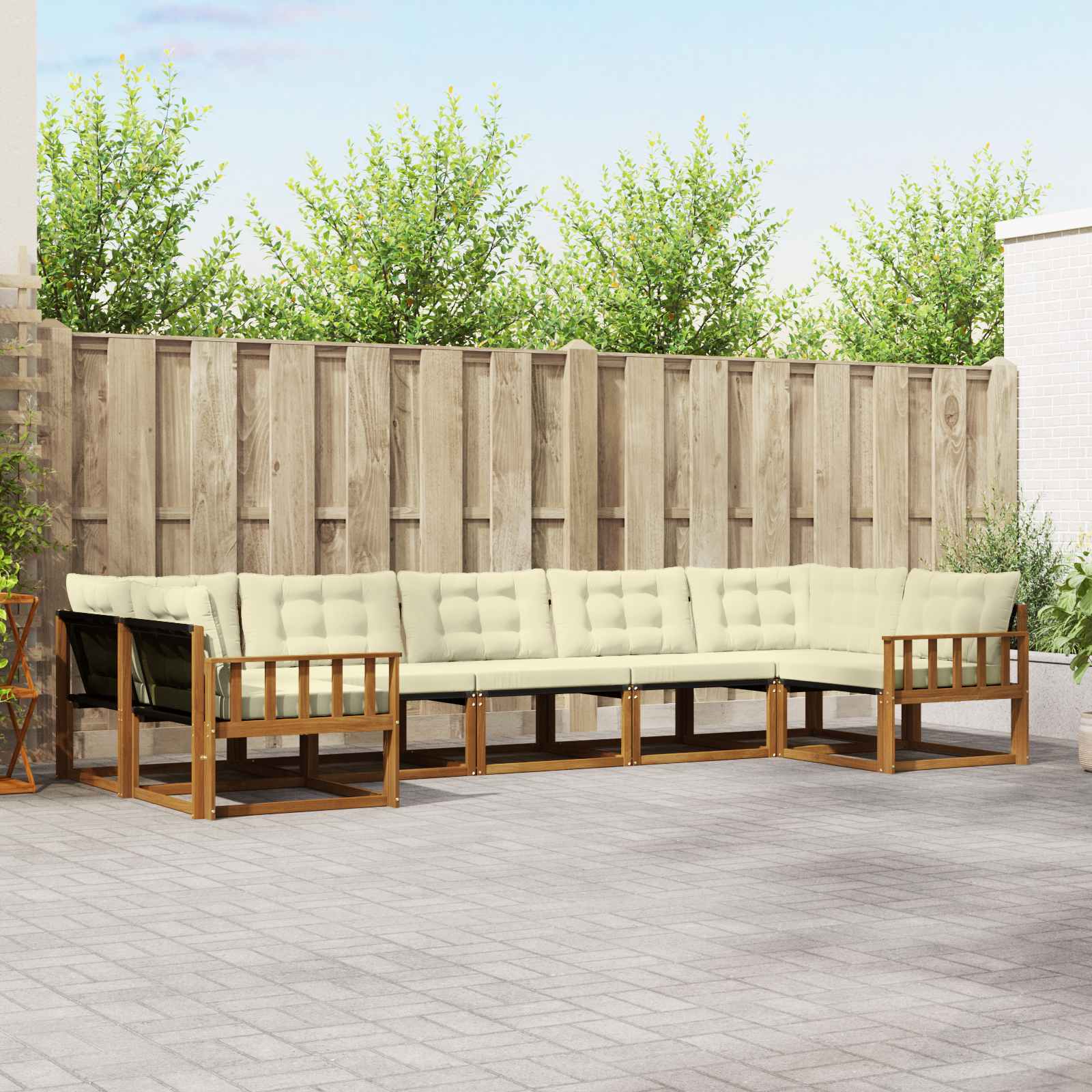 Outdoor-Sofagarnitur 7 stk. Natur und Creme