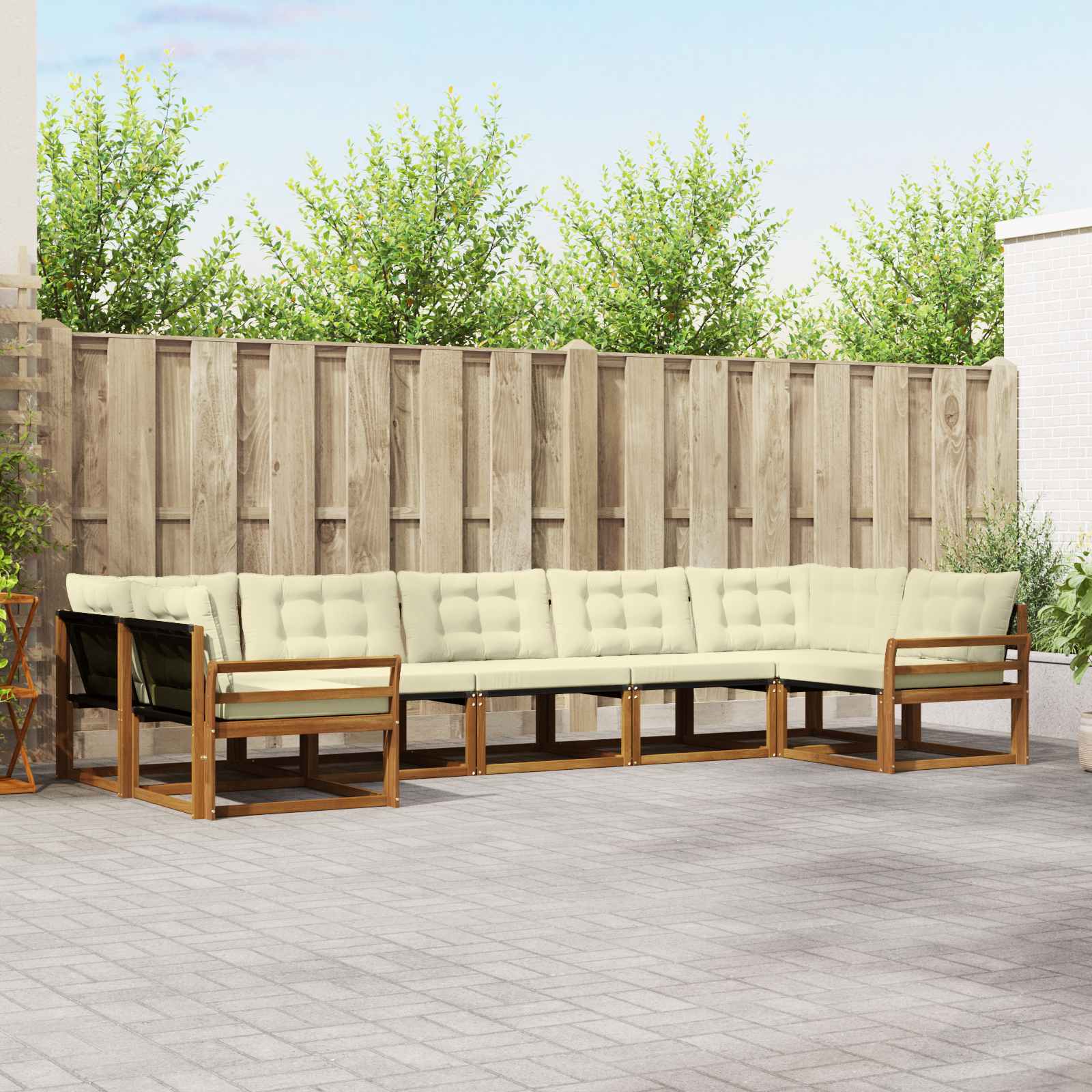 Outdoor-Sofagarnitur 7 stk. Natur und Creme