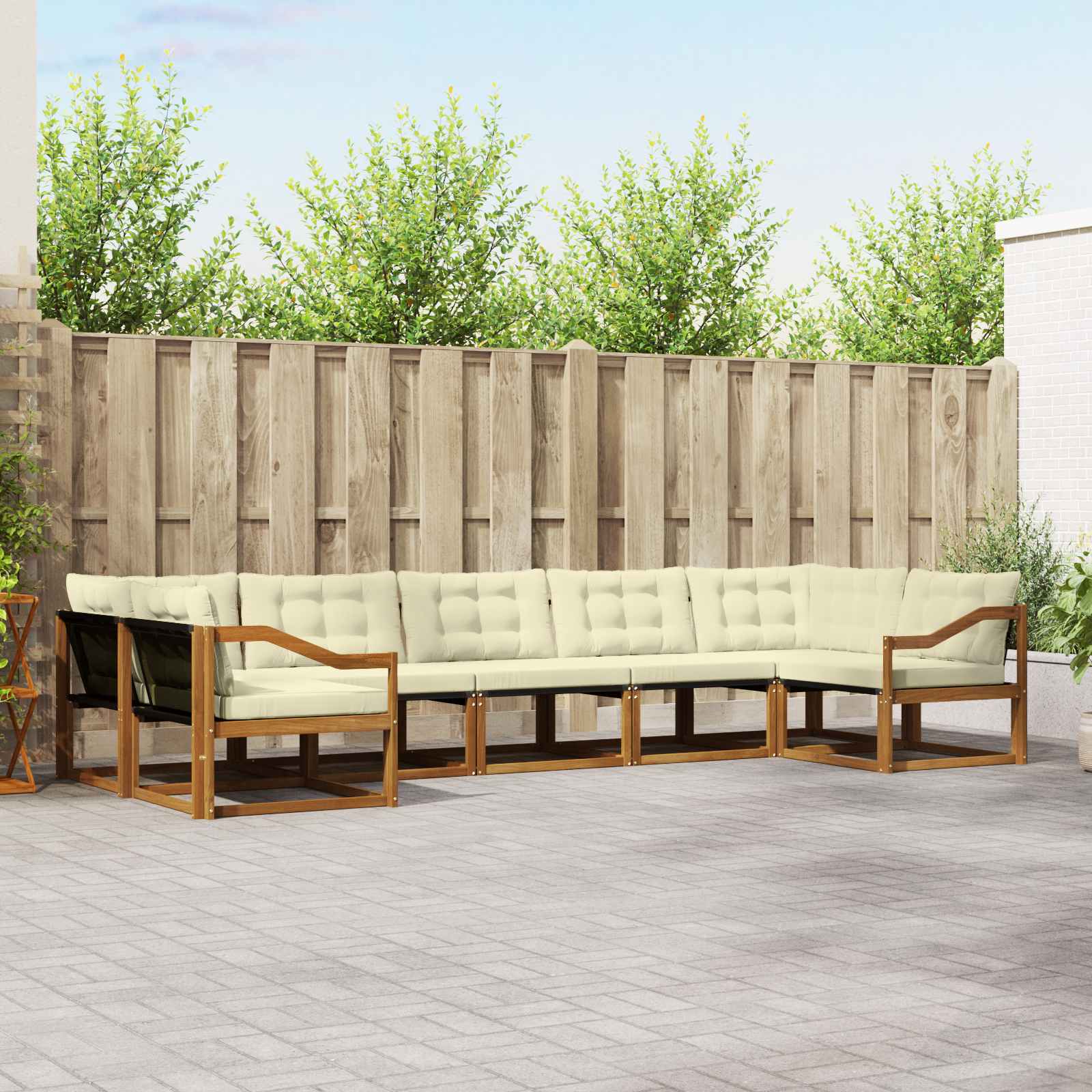 Outdoor-Sofagarnitur 7 stk. Natur und Creme