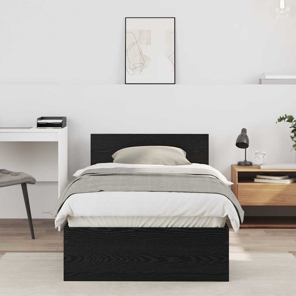 Bettgestell mit Kopfteil Schwarz Eichen-Optik 75 x 190 cm