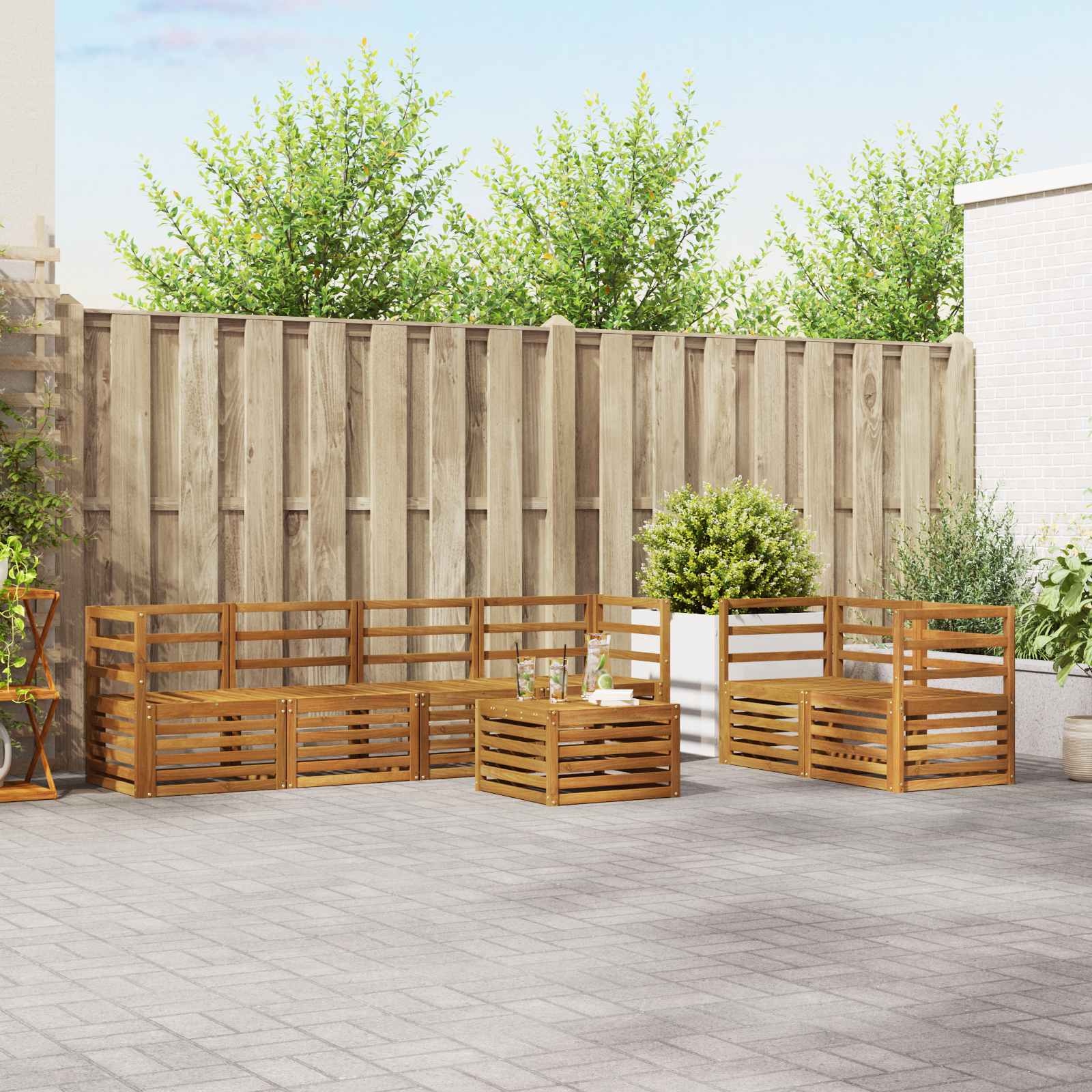 Outdoor-Sofagarnitur 7 stk. Natur Massivholz Akazie