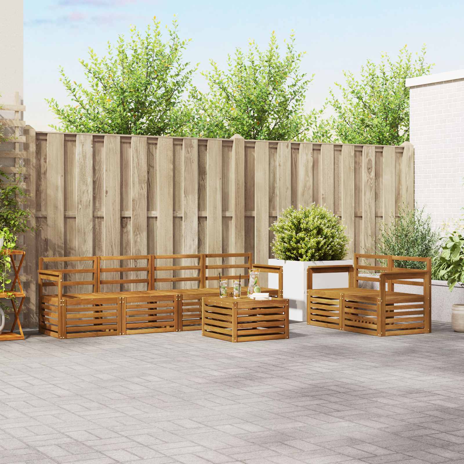 Outdoor-Sofagarnitur 7 stk. Natur Massivholz Akazie