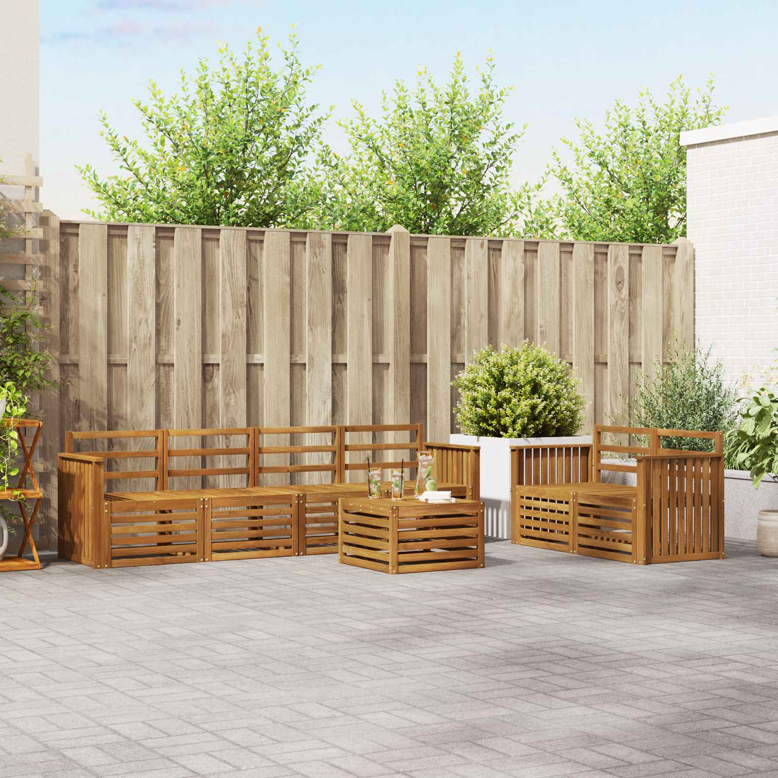 Outdoor-Sofagarnitur 7 stk. Natur Massivholz Akazie
