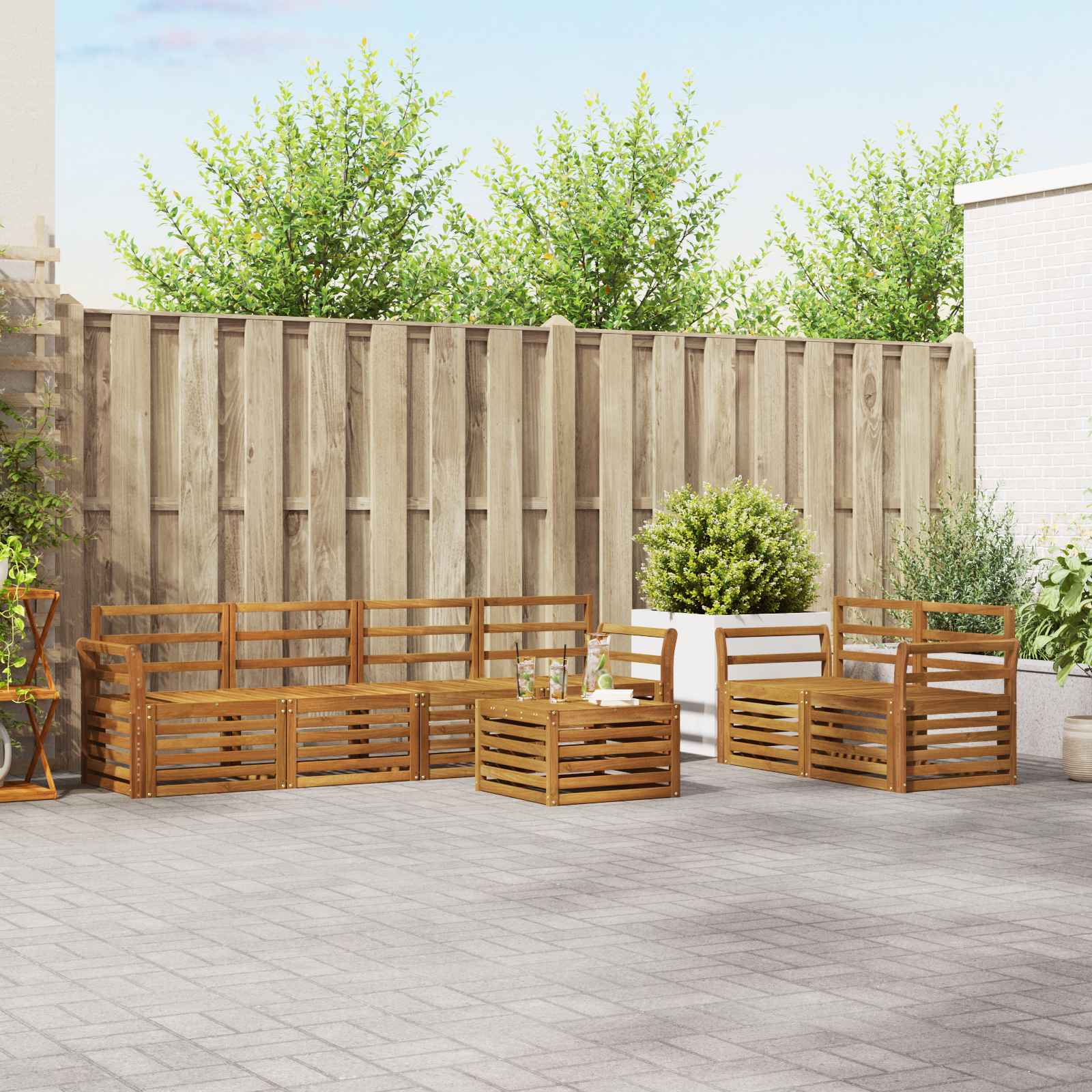 Outdoor-Sofagarnitur 7 stk. Natur Massivholz Akazie