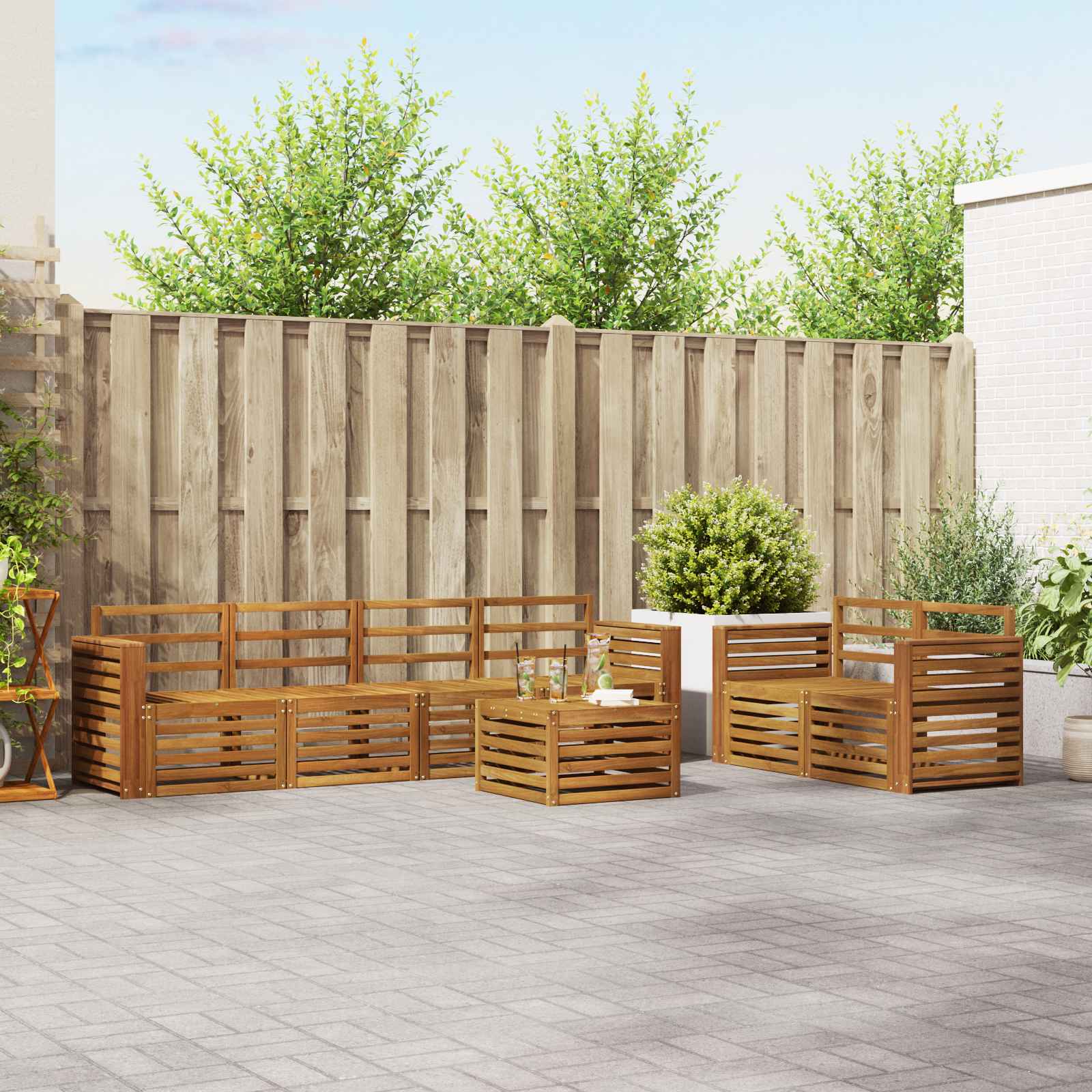 Outdoor-Sofagarnitur 7 stk. Natur Massivholz Akazie