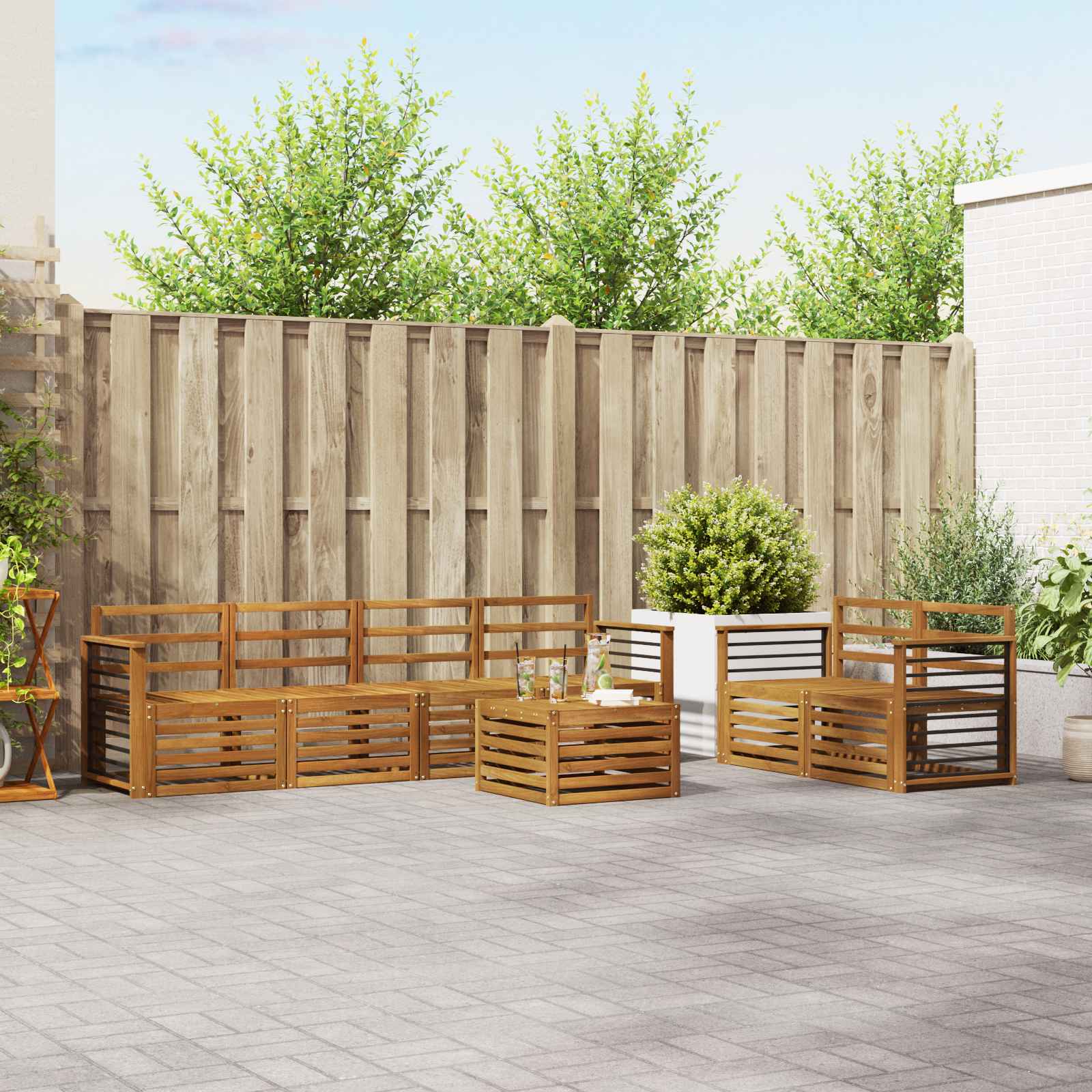 Outdoor-Sofagarnitur 7 stk. Natur Massivholz Akazie