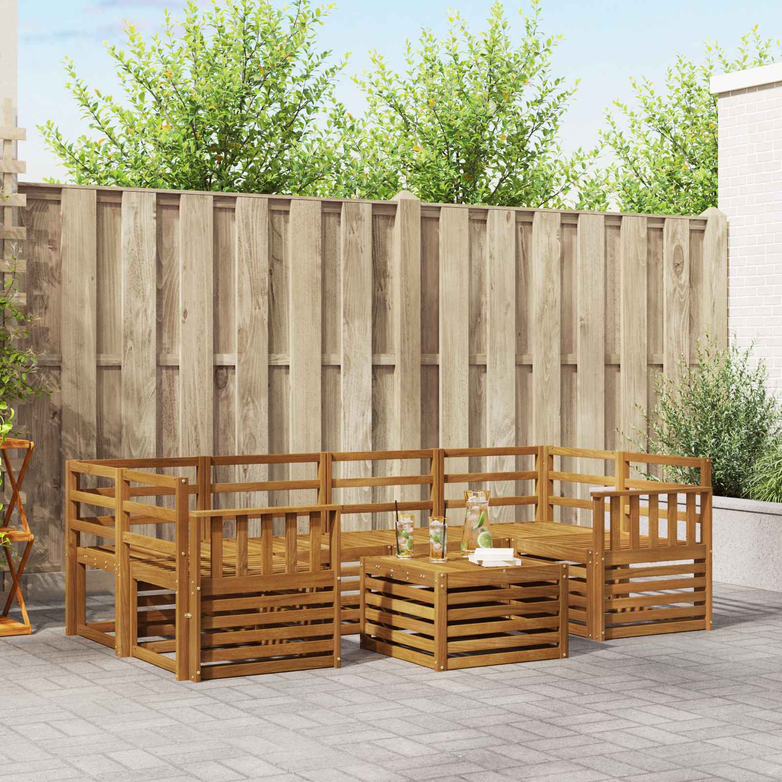 Outdoor-Sofagarnitur 7 stk. Natur Massivholz Akazie