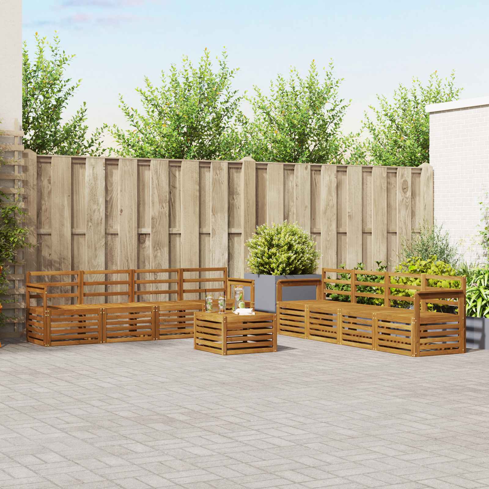 Outdoor-Sofagarnitur 9 stk. Natur