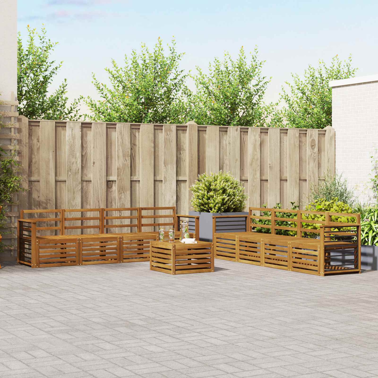 Outdoor-Sofagarnitur 9 stk. Natur