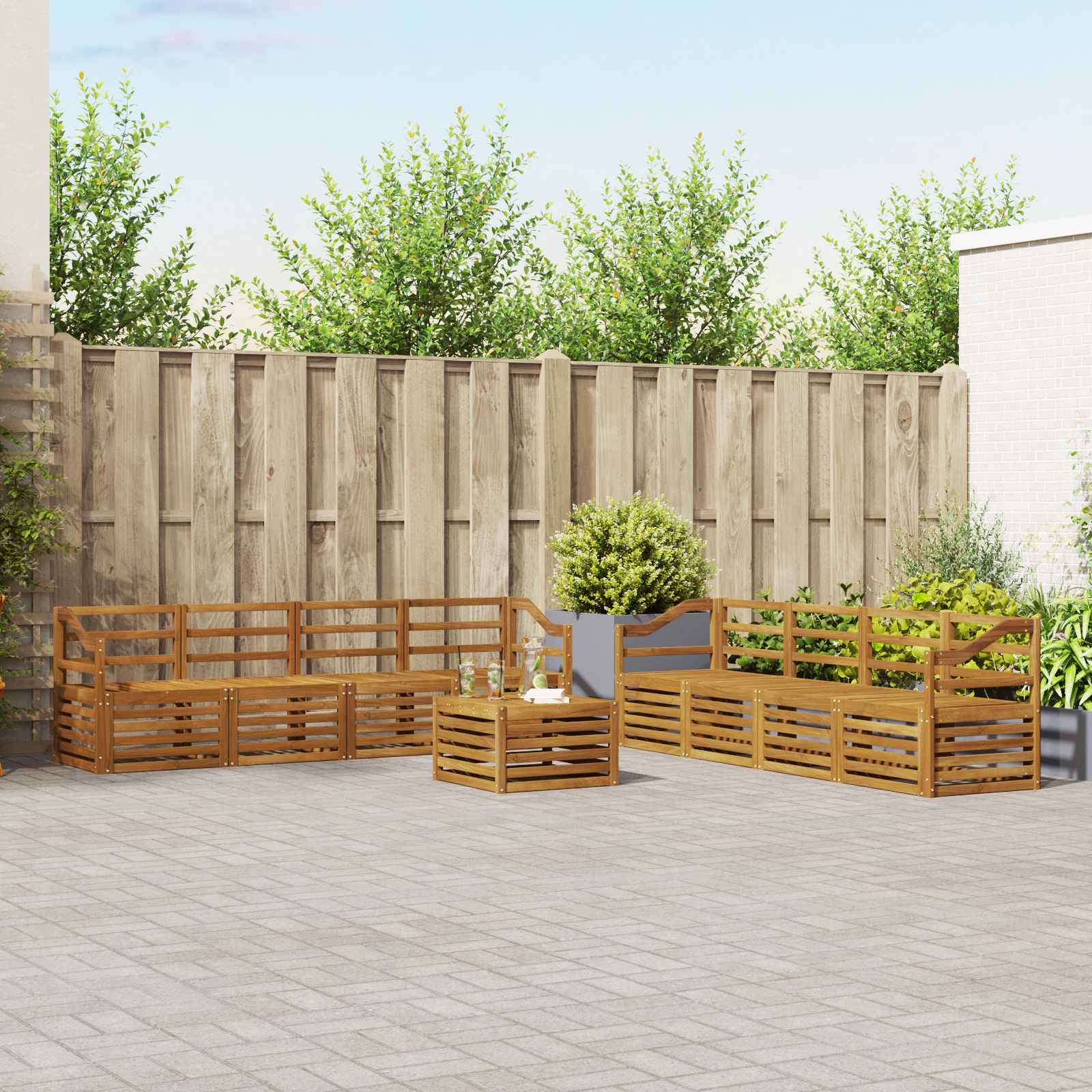 Outdoor-Sofagarnitur 9 stk. Natur