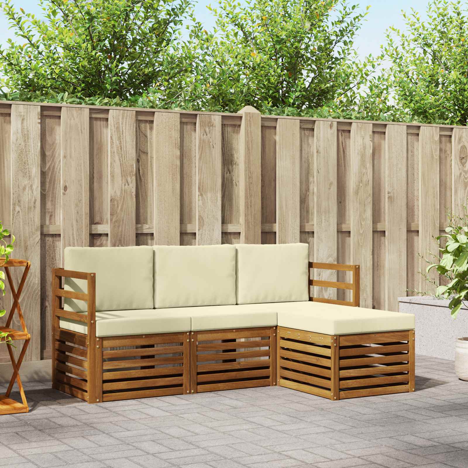 Outdoor-Sofagarnitur 4 stk. Natur und Creme