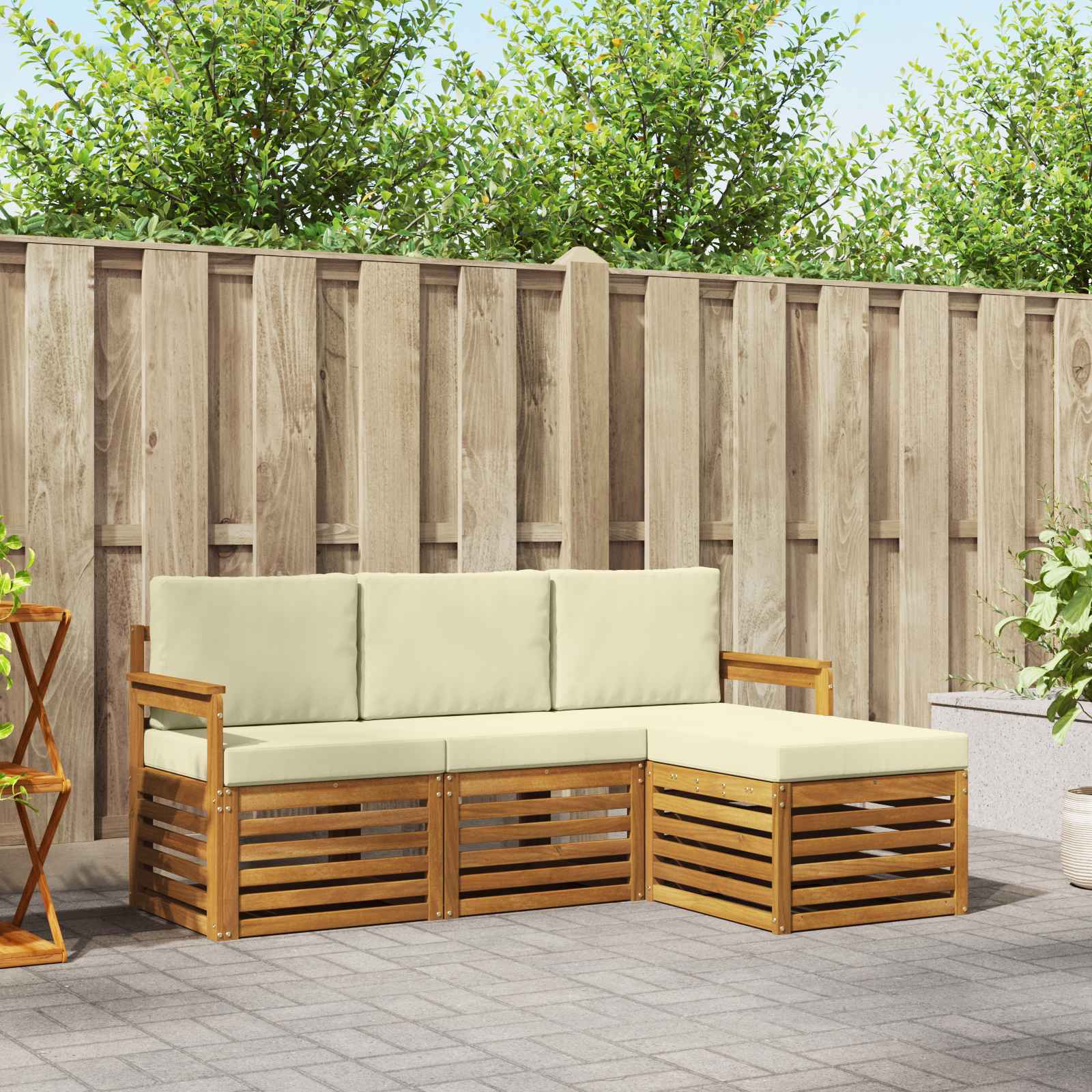 Outdoor-Sofagarnitur 4 stk. Natur und Creme