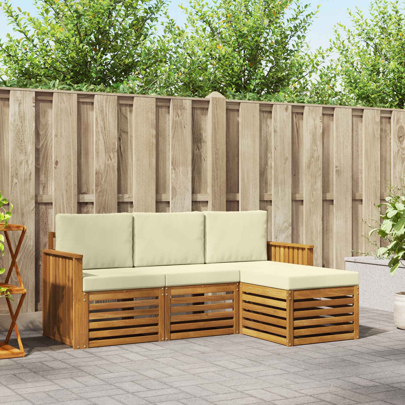 Outdoor-Sofagarnitur 4 stk. Natur und Creme