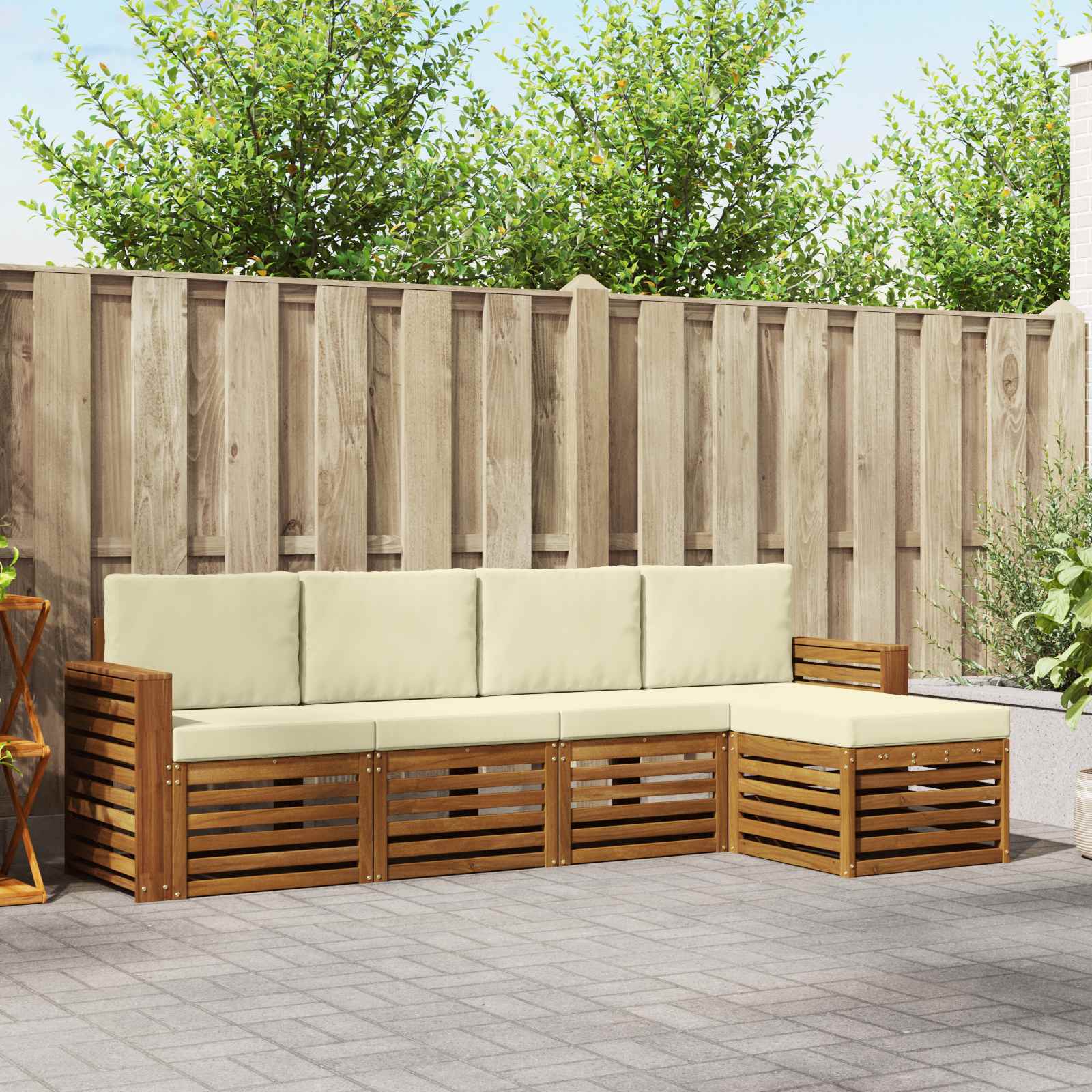 Outdoor-Sofagarnitur 5 stk. Natur und Creme