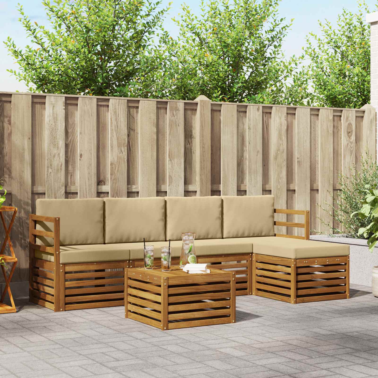 Outdoor-Sofagarnitur 6 stk. Natur und Beige