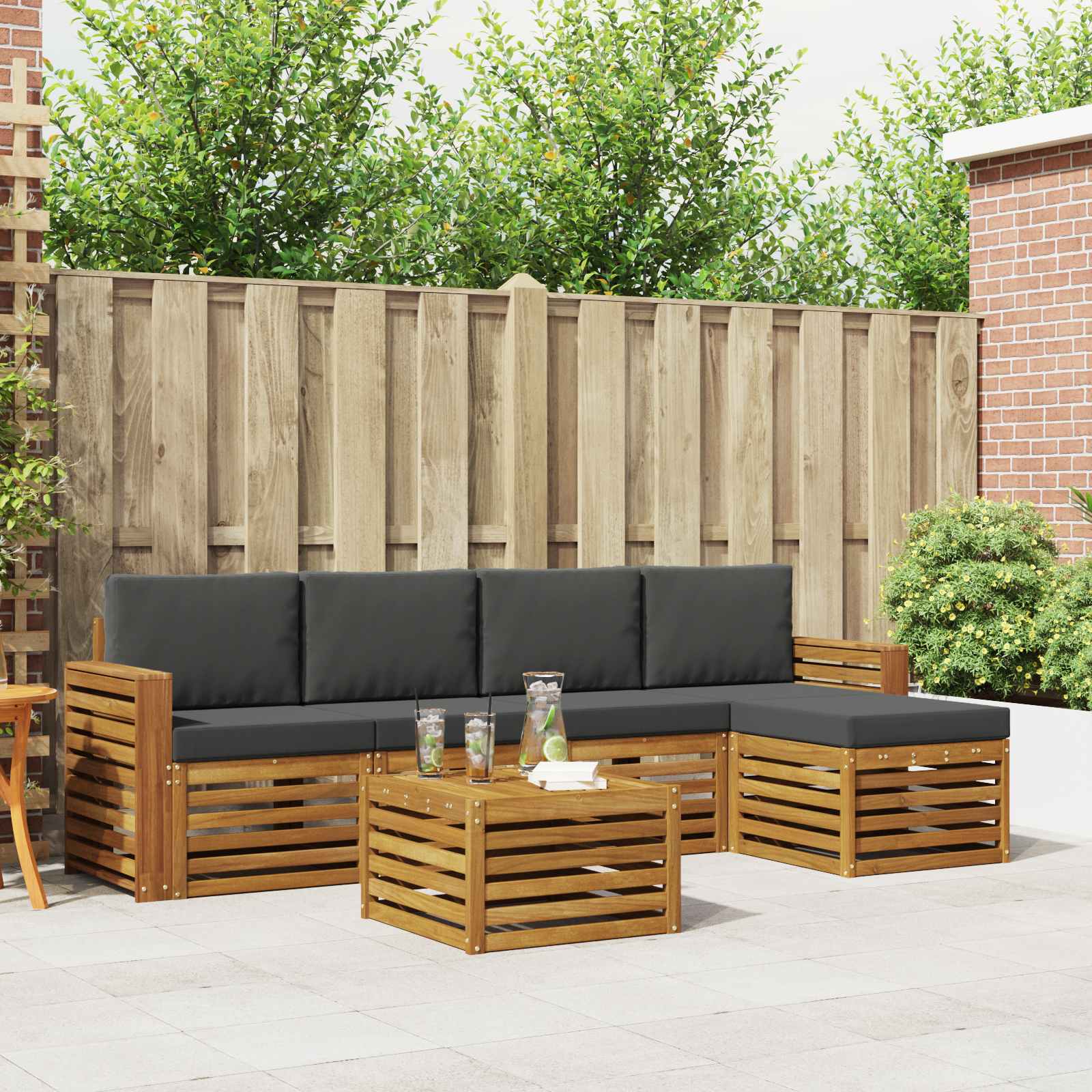 Outdoor-Sofagarnitur 6 stk. Natur und Anthrazit