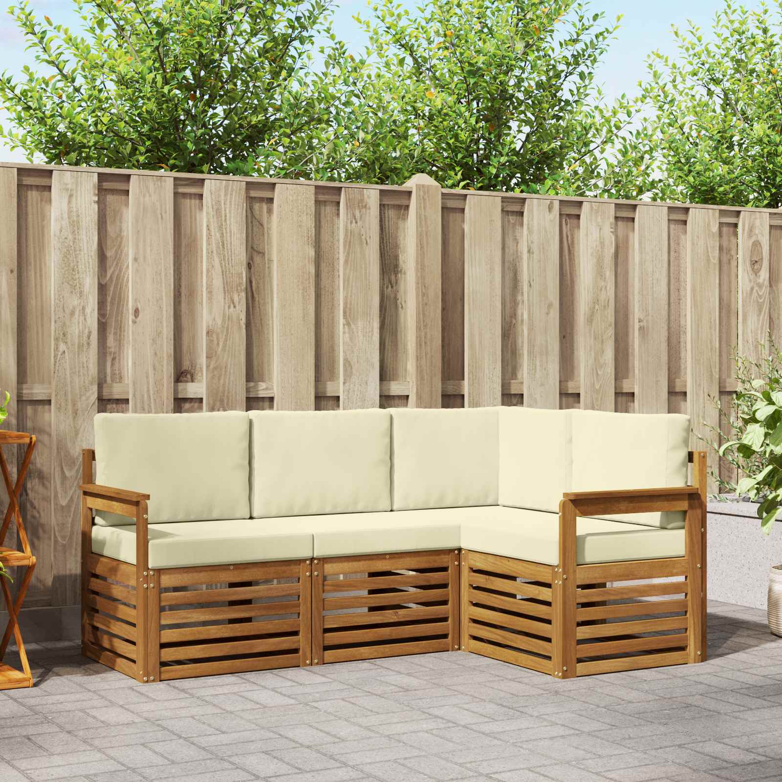 Outdoor-Sofagarnitur 4 stk. Natur und Creme Polyester