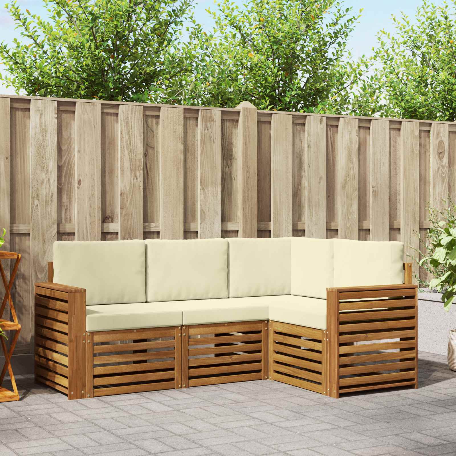 Outdoor-Sofagarnitur 4 stk. Natur und Creme Polyester