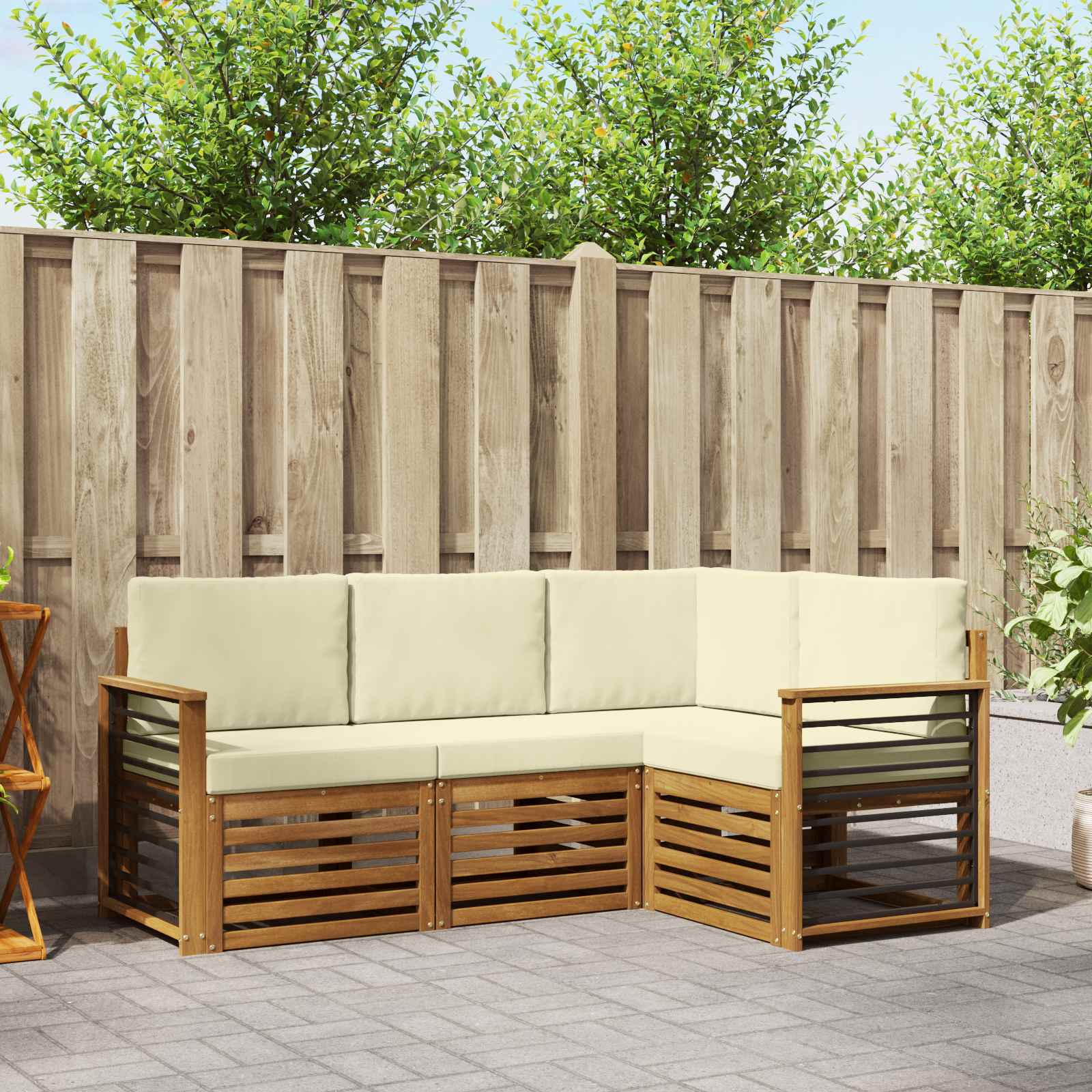 Outdoor-Sofagarnitur 4 stk. Natur und Creme Polyester