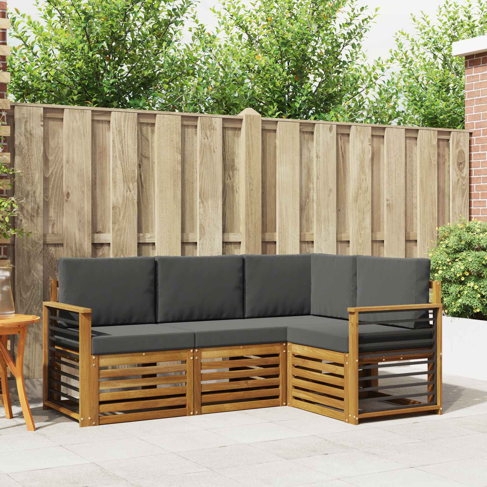 Outdoor-Sofagarnitur 4 stk. Natur und Anthrazit Polyester